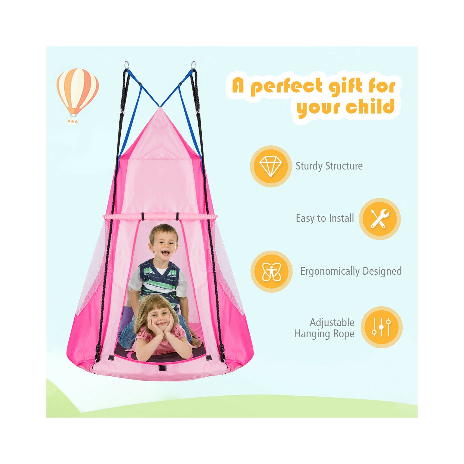 Gymax 40'' Kids Hanging Chair Swing Tent Set Hammock Nest Pod Seat