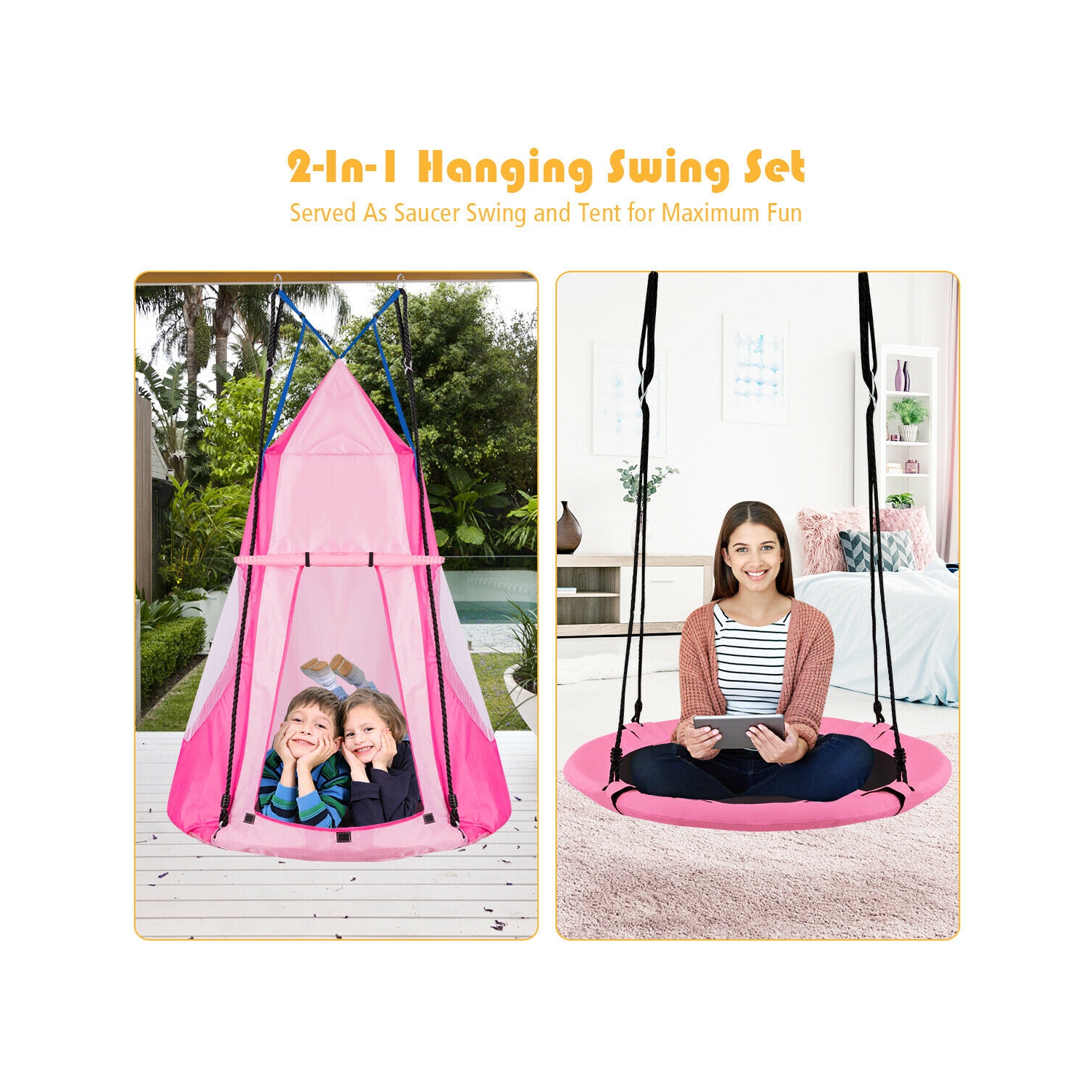 Gymax 40'' Kids Hanging Chair Swing Tent Set Hammock Nest Pod Seat