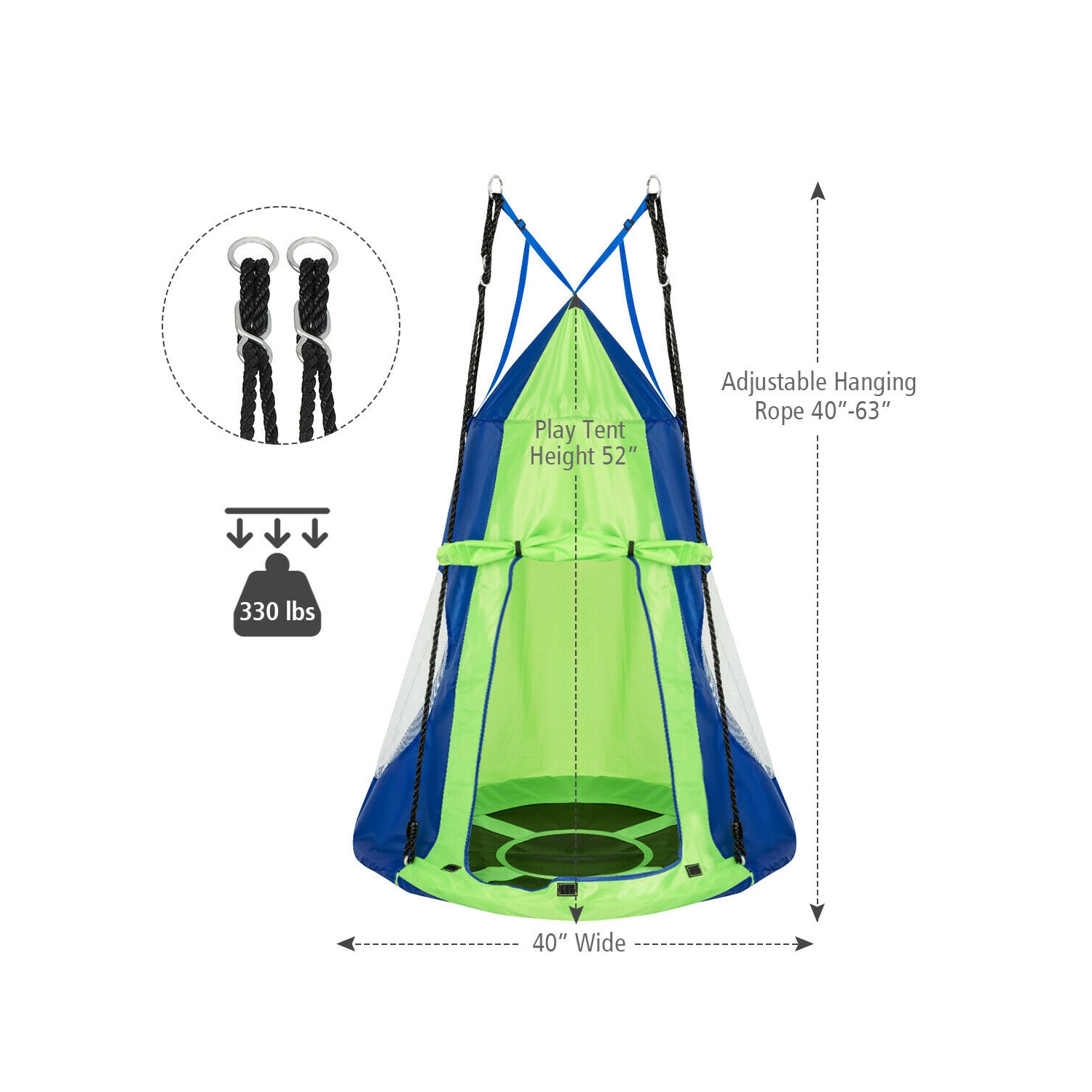 Gymax 40'' Kids Hanging Chair Swing Tent Set Hammock Nest Pod Seat