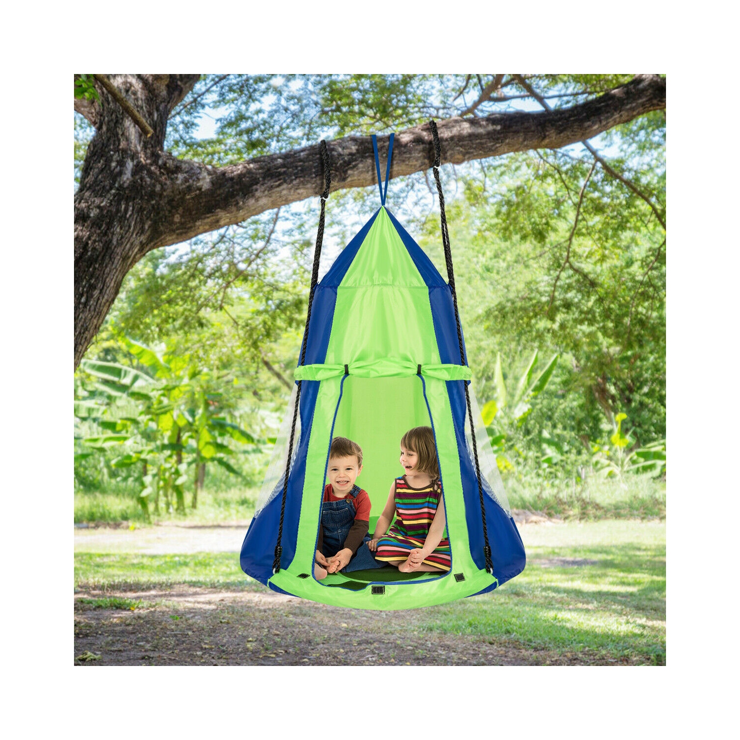 Gymax 40'' Kids Hanging Chair Swing Tent Set Hammock Nest Pod Seat