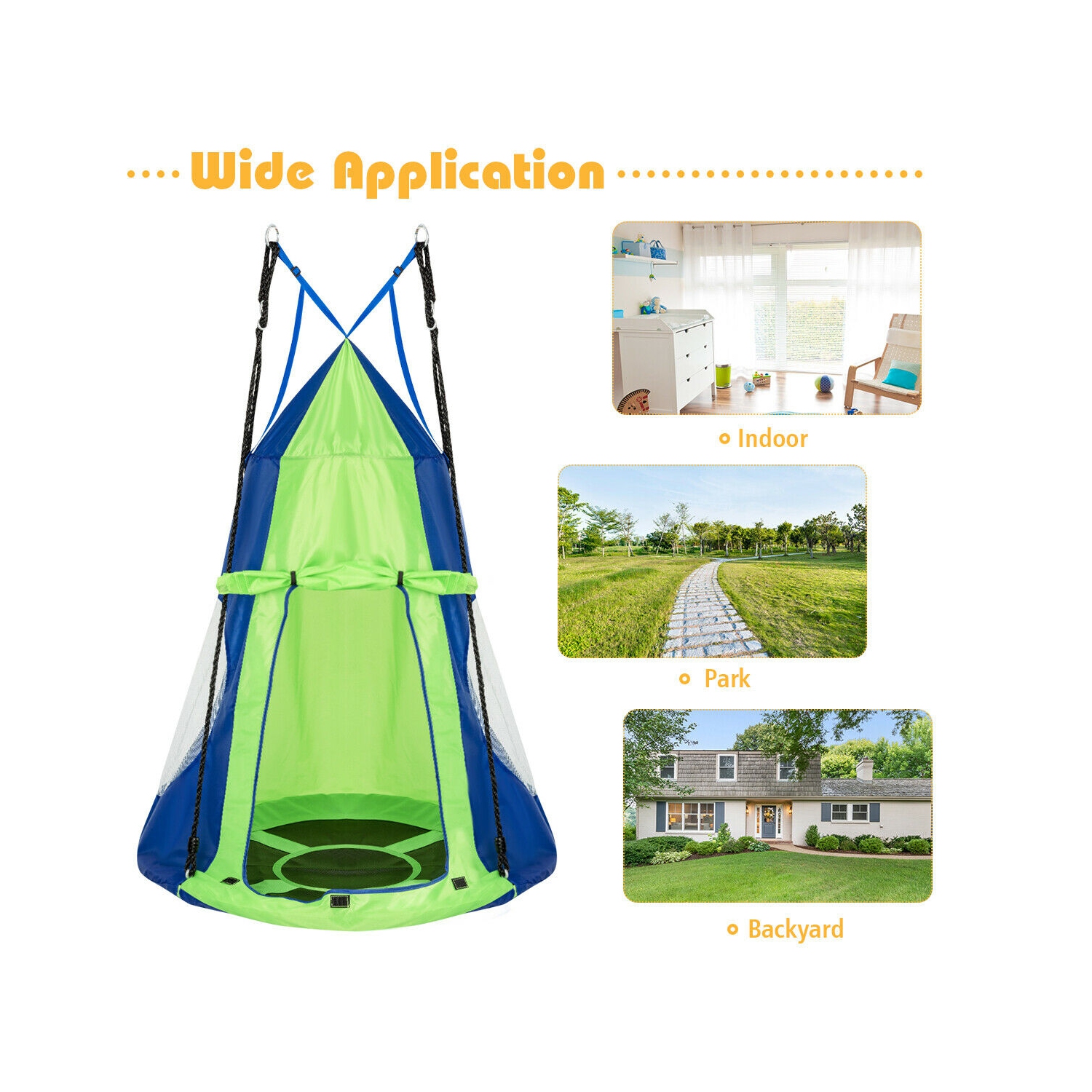 Gymax 40'' Kids Hanging Chair Swing Tent Set Hammock Nest Pod Seat