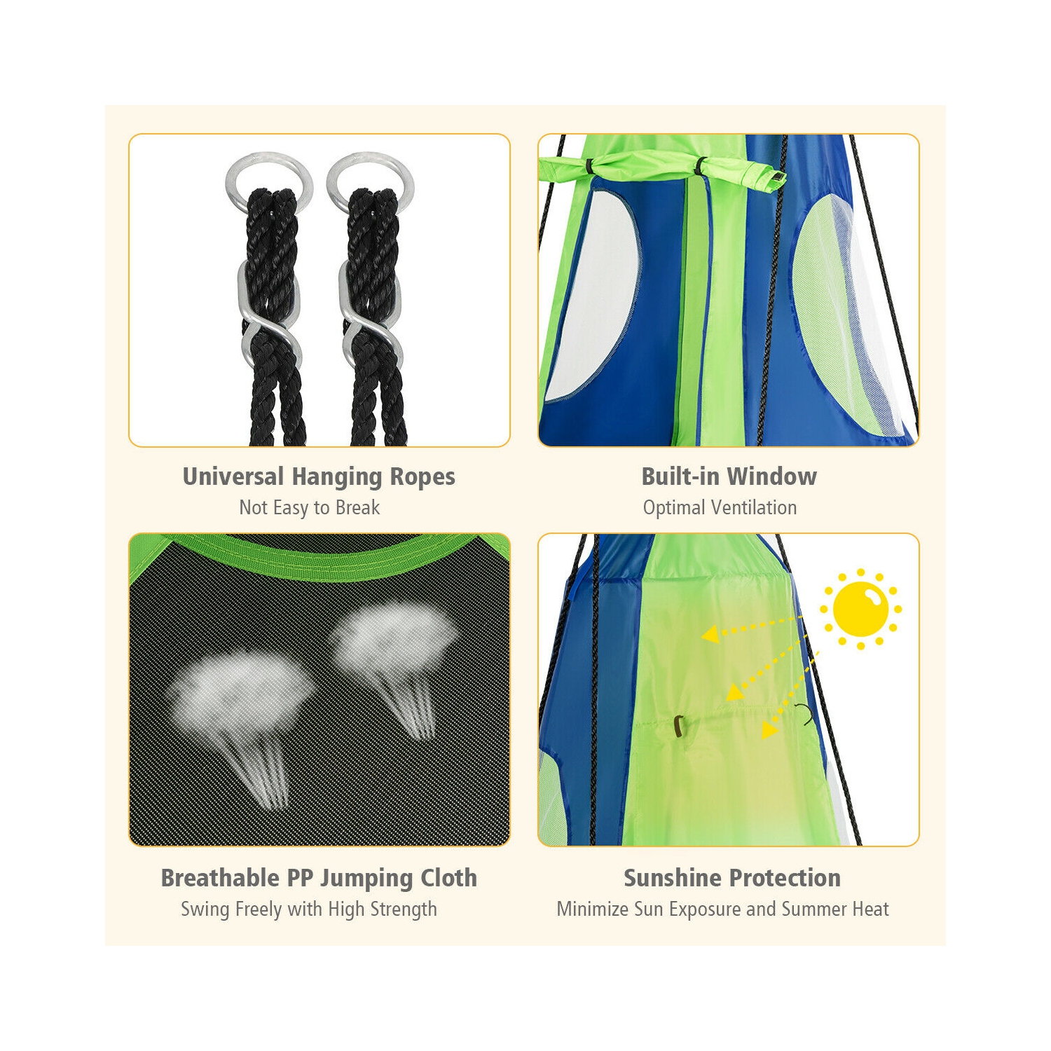 Gymax 40'' Kids Hanging Chair Swing Tent Set Hammock Nest Pod Seat