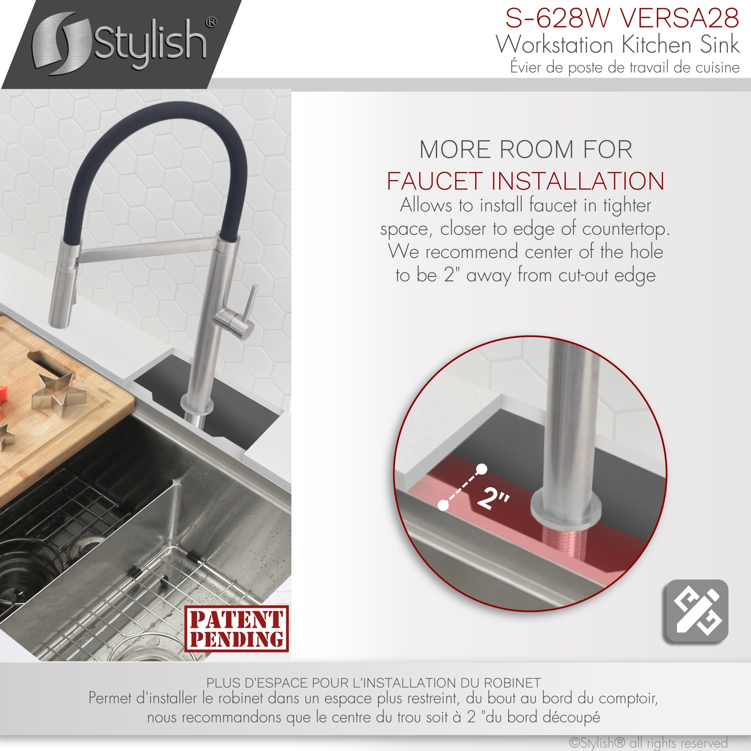 STYLISH 28 inch Workstation 60/40 Double Bowl Undermount 16 Gauge Stainless Steel Kitchen Sink with Accessories included