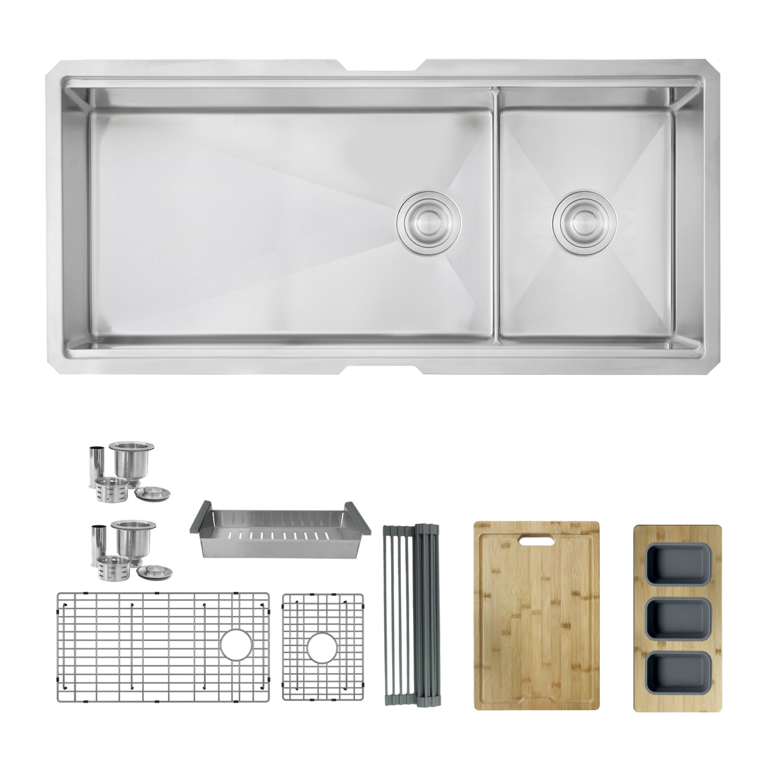 STYLISH 42 inch Workstation 70/30 Double Bowl Undermount 16 Gauge Stainless Steel Kitchen Sink with Accessories included