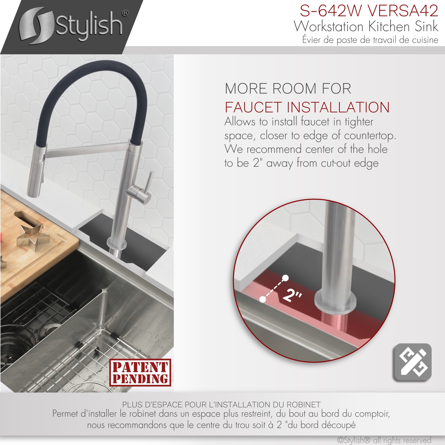 STYLISH 42 inch Workstation 70/30 Double Bowl Undermount 16 Gauge Stainless Steel Kitchen Sink with Accessories included
