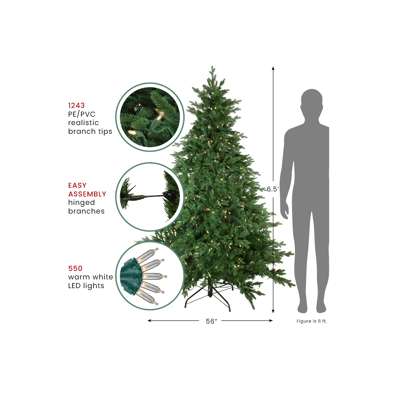 Real Touch Pre-Lit Full Minnesota Balsam Fir Artificial Christmas Tree - 6.5' - Warm White LED