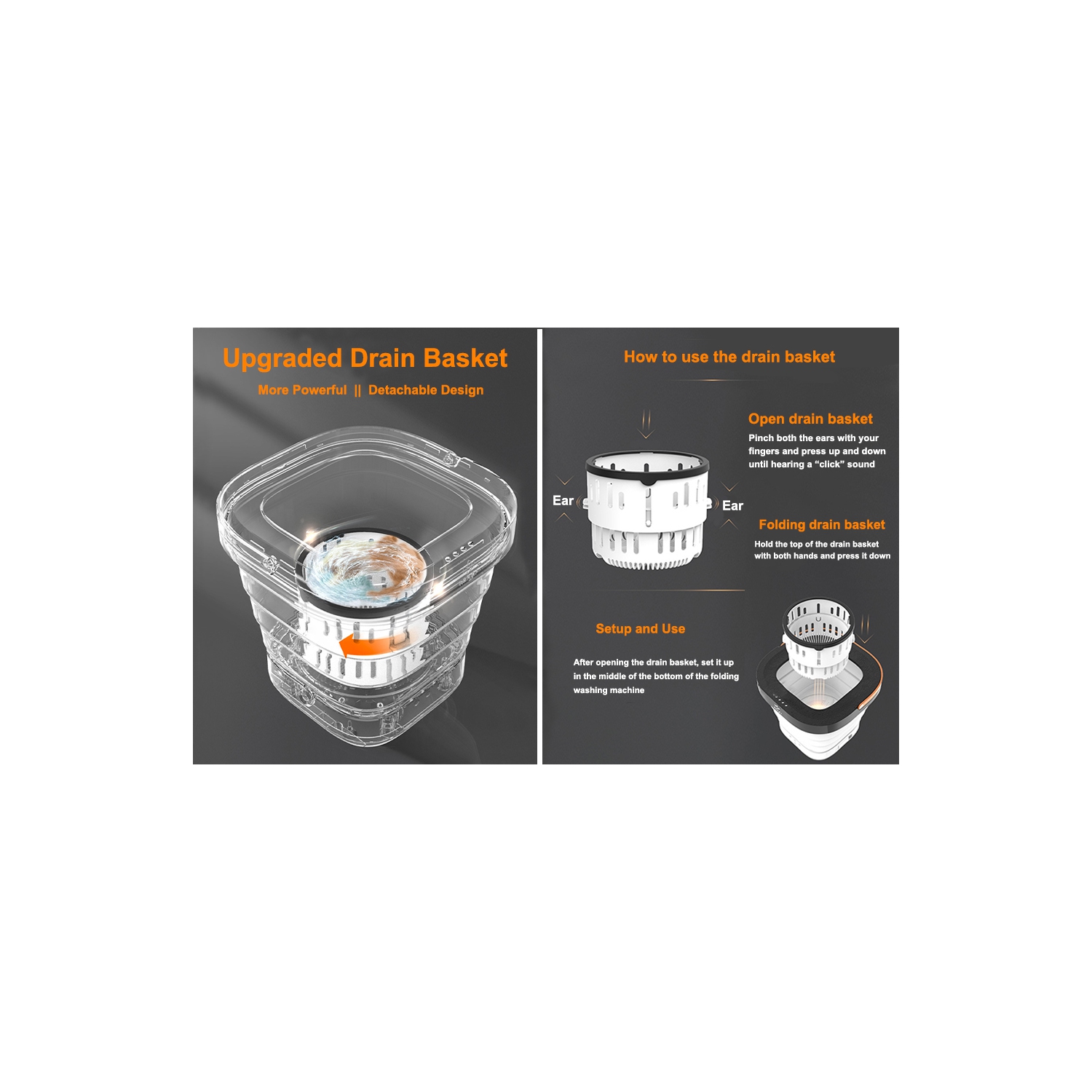 new Upgraded Portable Foldable Washing Machine, upgraded power, UV light, Washer and Drain Basket, good for Home Travel Baby Cloth Adult Underwear