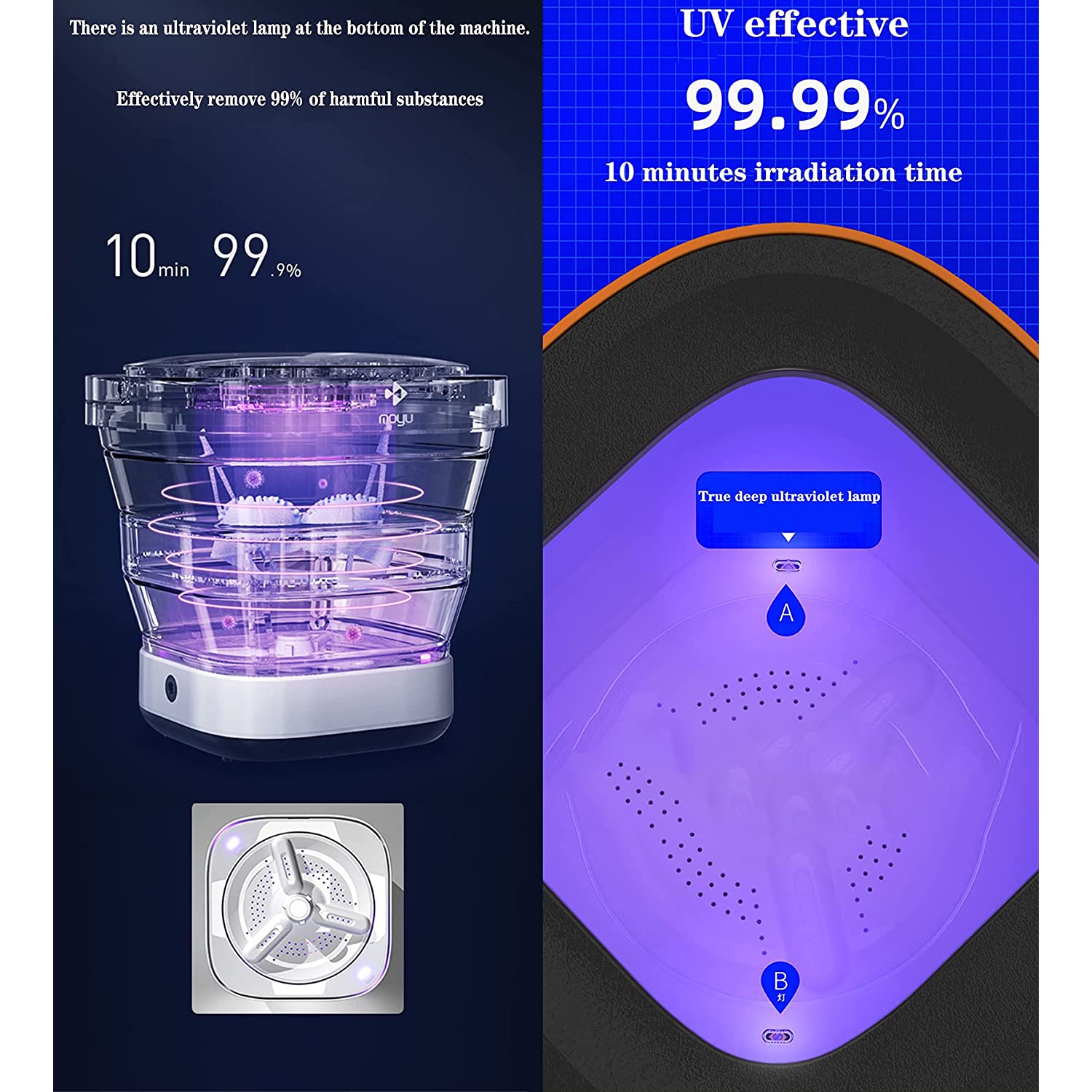 new Upgraded Portable Foldable Washing Machine, upgraded power, UV light, Washer and Drain Basket, good for Home Travel Baby Cloth Adult Underwear