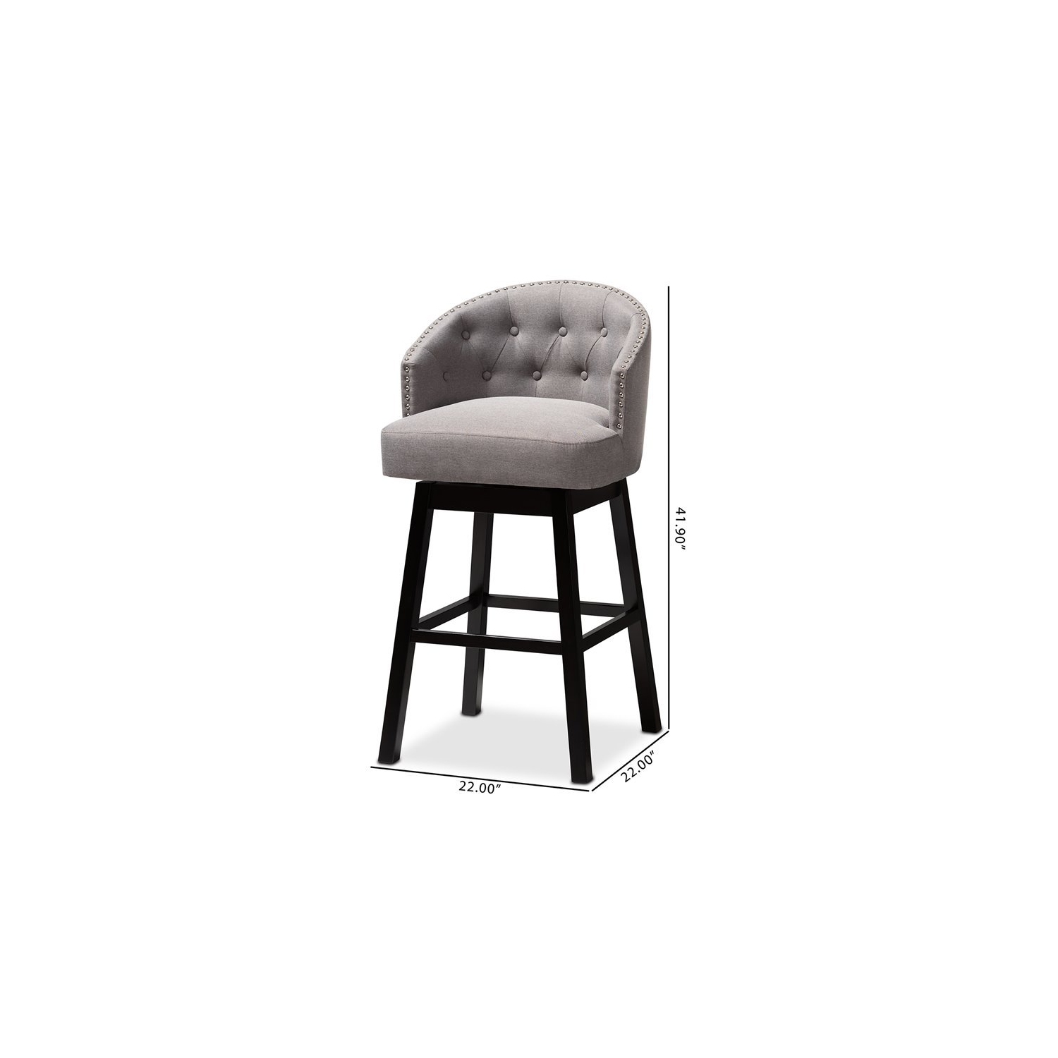 Baxton Studio Theron 30"H Upholstered Wood Swivel Bar Stool in Gray Set of 2