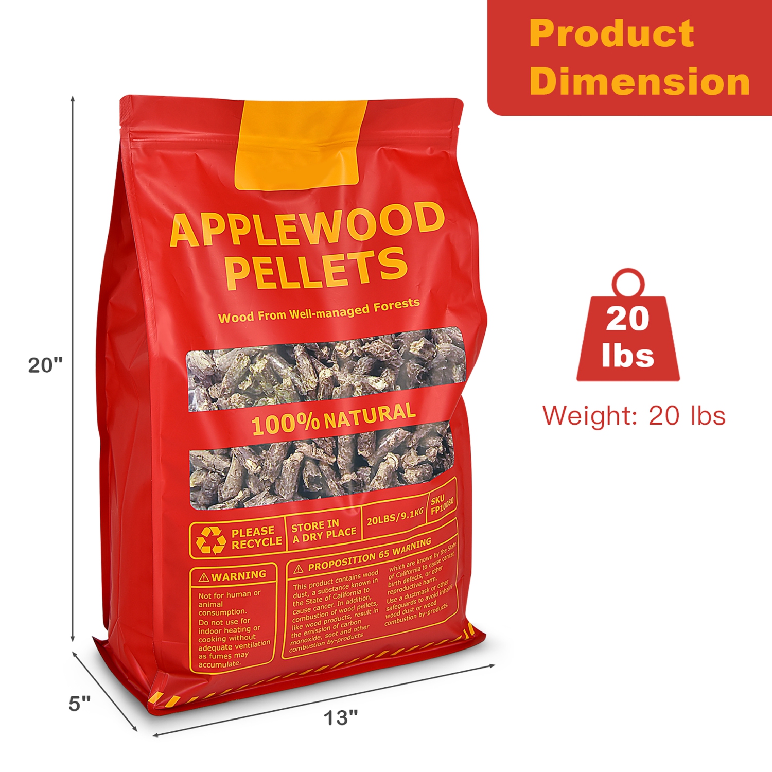 Costway 20lbs Apple Wood Pellets 100% All-Natural for Smokers Pellet Grills BBQ Roast