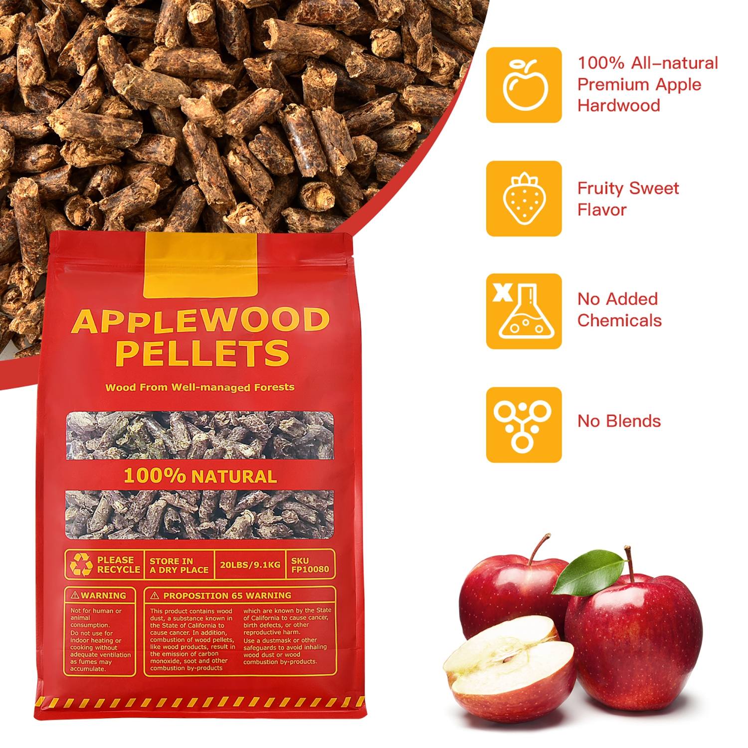 Costway 20lbs Apple Wood Pellets 100% All-Natural for Smokers Pellet Grills BBQ Roast