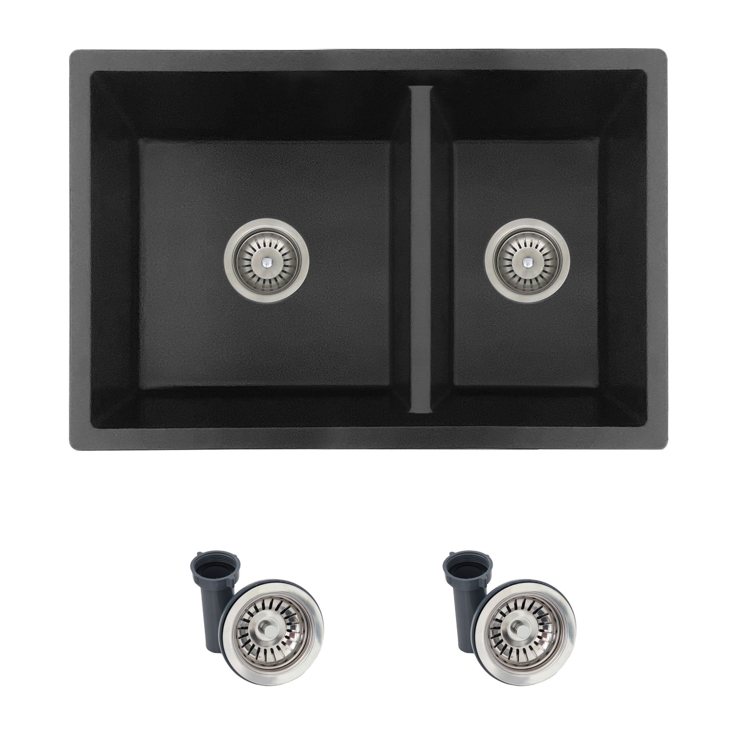 STYLISH 27 inch Double Bowl 60/40 Dual Mount Composite Granite Kitchen Sink Black S-827N