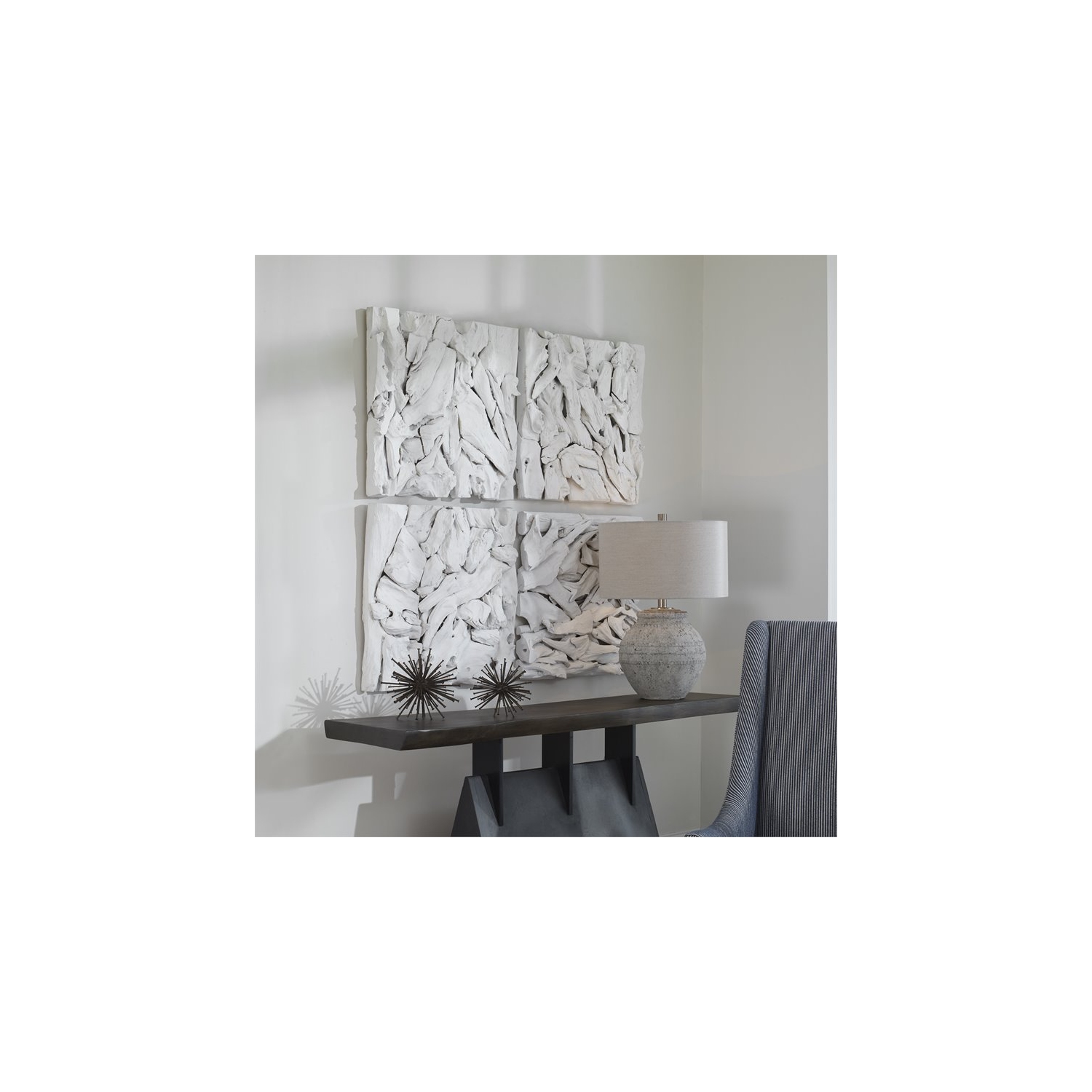 Uttermost Rio Coastal Teak Wood Wall Decor in White Washed Finish