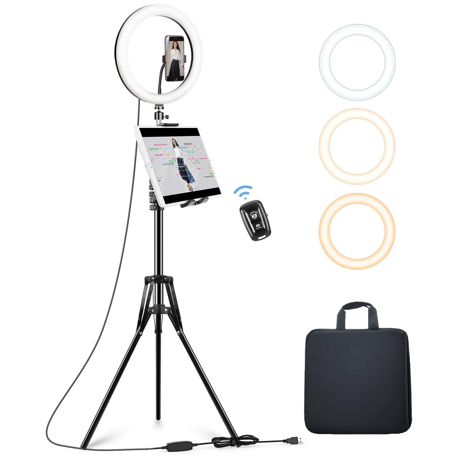 12'' Ring Light with Phone Tripod Stand – Dimmable LED Camera Ringlight for Selfie/Video Recording/Live Streaming/YouTube, Included Tablet Holder Stand for iPad iPhone &