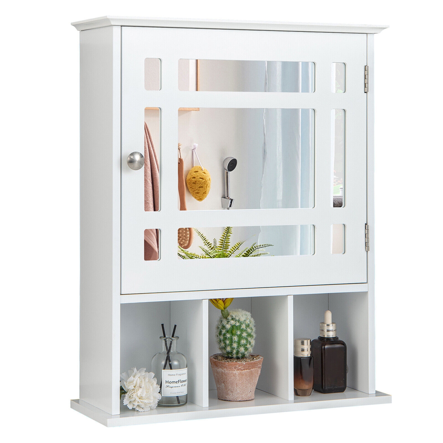 Gymax Mirrored Medicine Cabinet Bathroom Wall Mounted Storage W/Adjustable Shelf