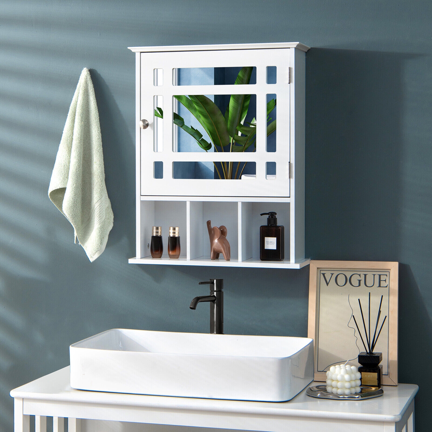 Gymax Mirrored Medicine Cabinet Bathroom Wall Mounted Storage W/Adjustable Shelf
