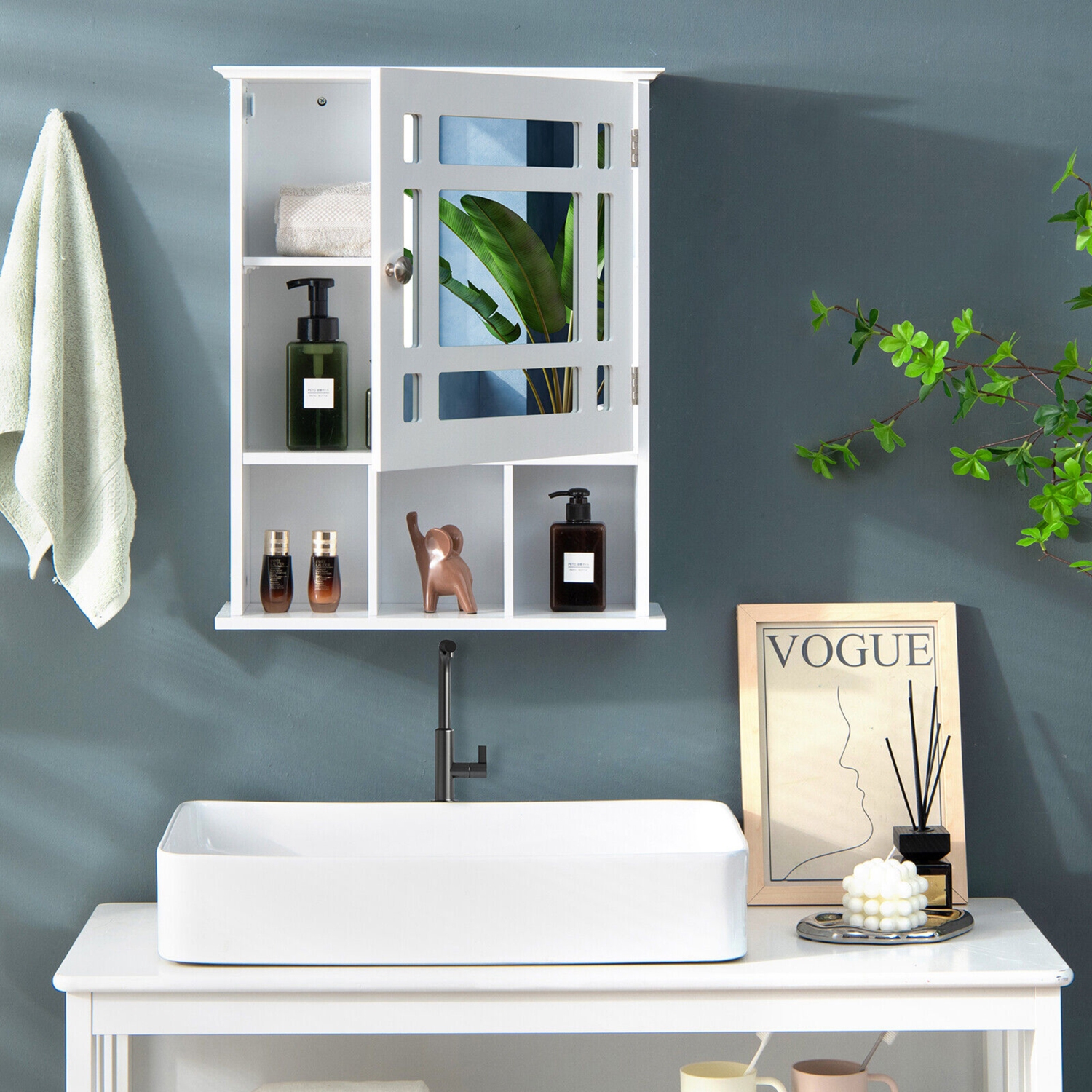 Gymax Mirrored Medicine Cabinet Bathroom Wall Mounted Storage W/Adjustable Shelf