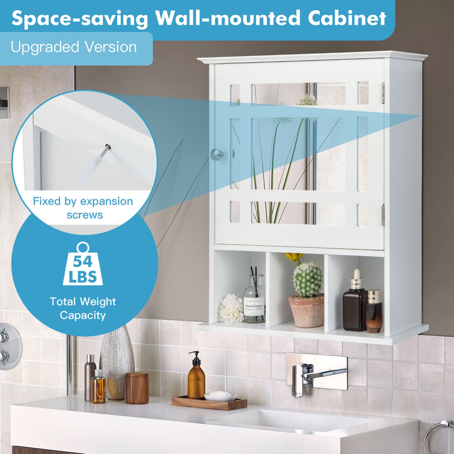 Gymax Mirrored Medicine Cabinet Bathroom Wall Mounted Storage W/Adjustable Shelf