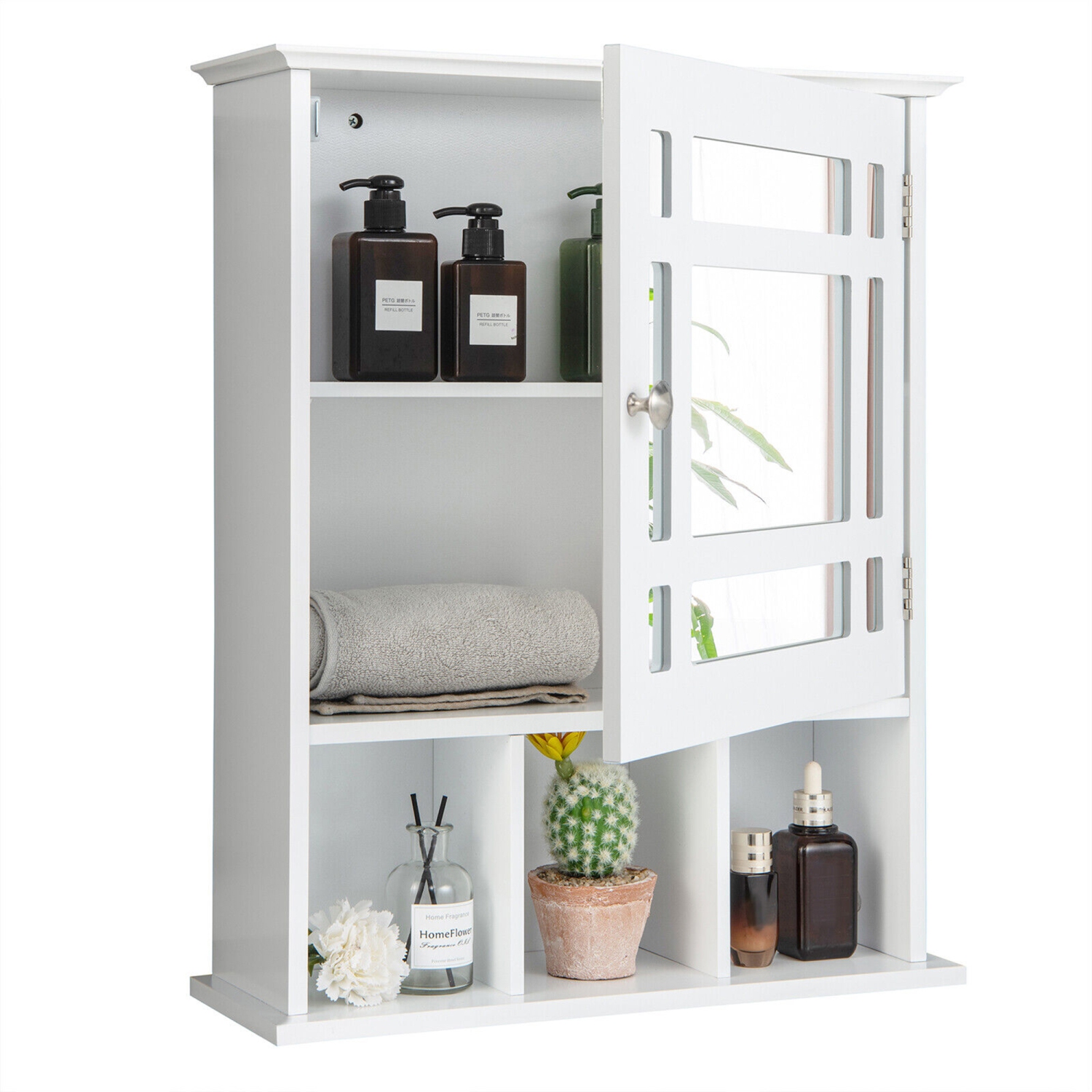 Gymax Mirrored Medicine Cabinet Bathroom Wall Mounted Storage W/Adjustable Shelf