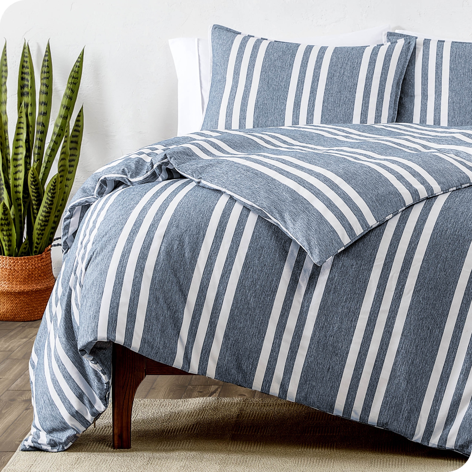 Bare Home Duvet Cover and Sham Set - Premium 1800 Ultra-Soft Brushed Microfiber - Hypoallergenic, Easy Care, Wrinkle Resistant - Stripe - Heather