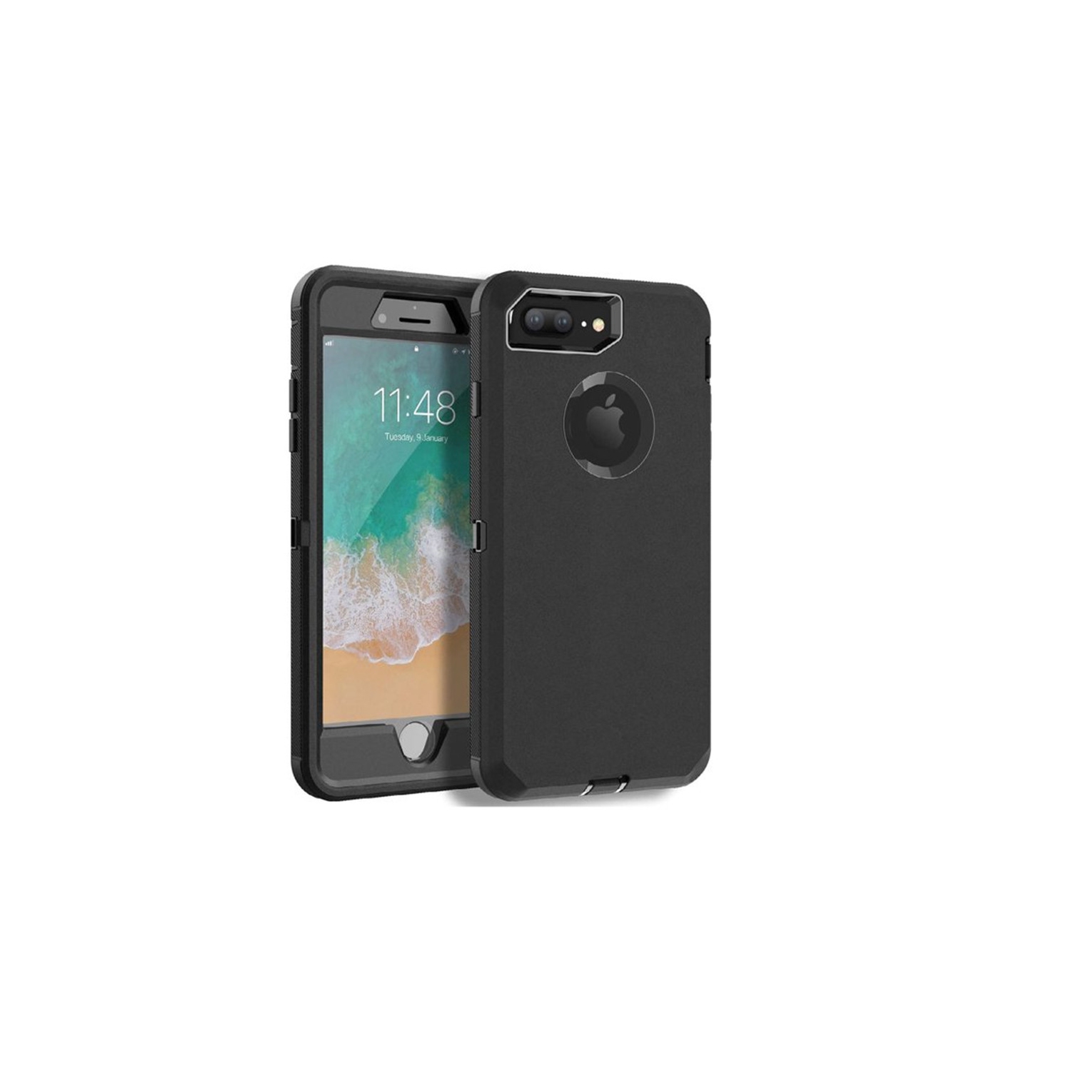 [CSmart] Étui Coque rigide anti-chute triple 3 couches antichoc robuste Defender pour iPhone 7 Plus / iPhone 8 Plus, noir
