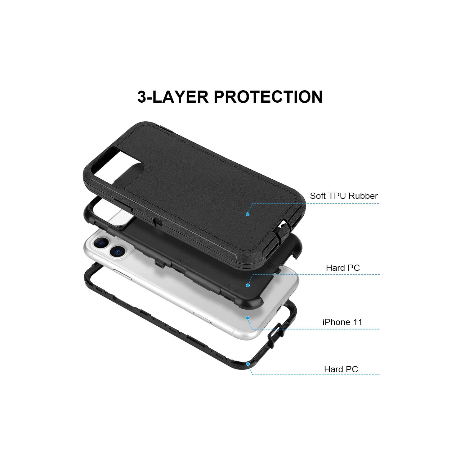 [CSmart] Étui Coque rigide anti-chute triple 3 couches antichoc robuste Defender pour iPhone 7 Plus / iPhone 8 Plus, noir