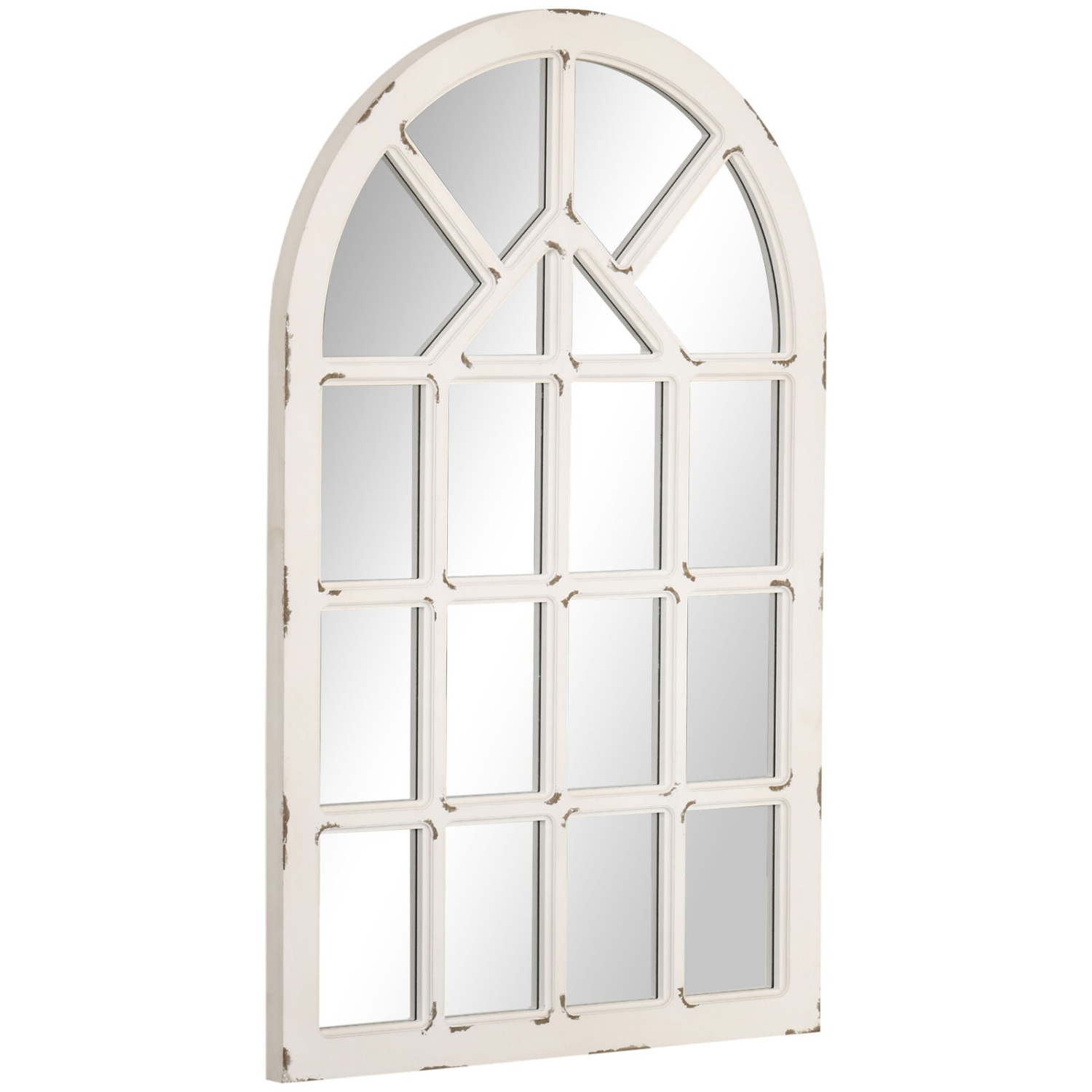 HOMCOM 43x27.5 inch Wall Mirror, Arch Window Mirror for Bedroom, Rustic White
