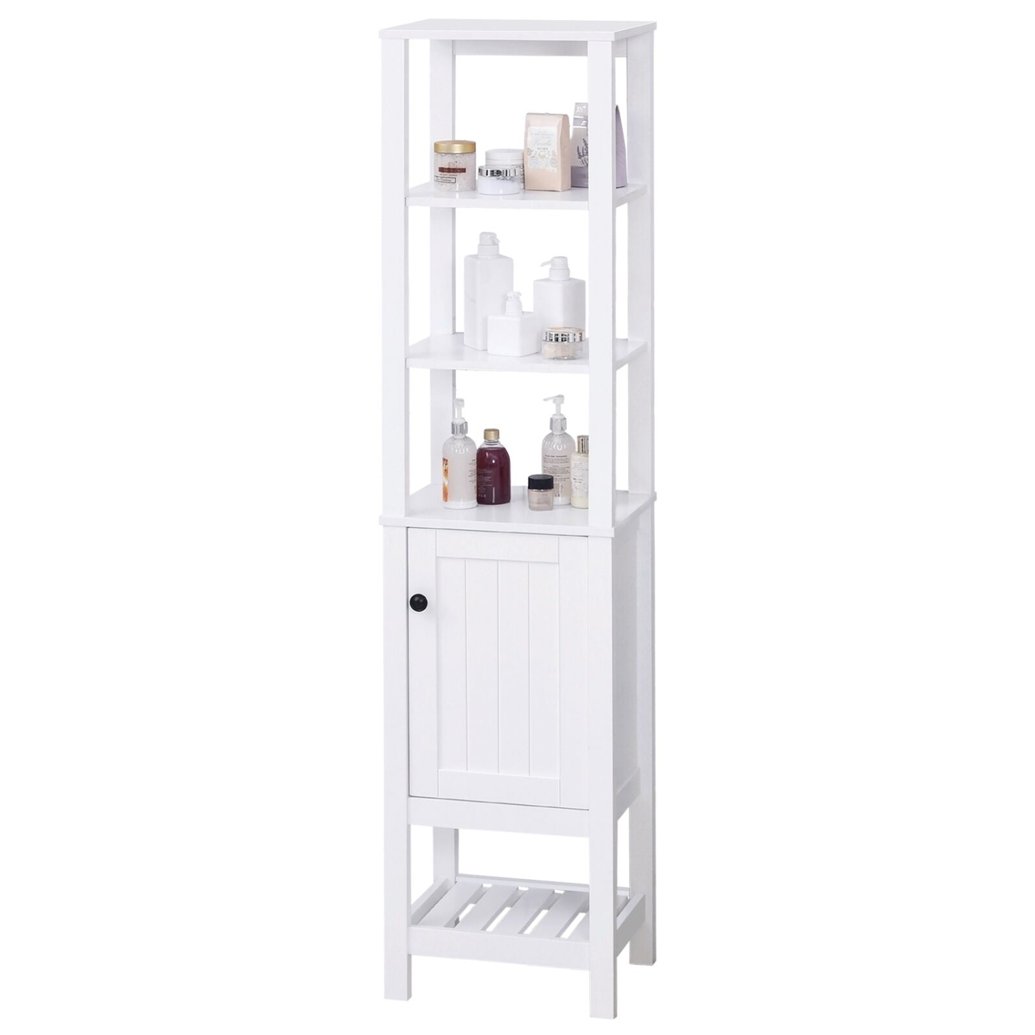 HOMCOM Bathroom Tall Storage Container Organizer Tower w/ Door Shelves, White