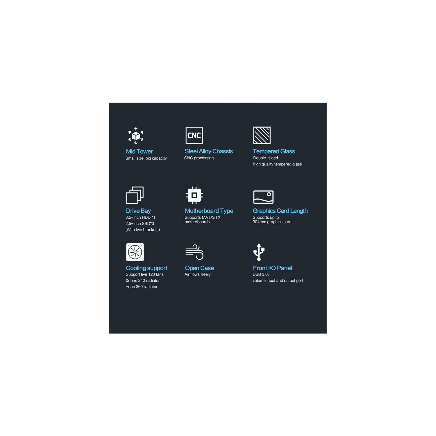 H.E. ZC-22 Mint Prism Tempered Glass Computer Case Support 360mm Radiator Support M-ATX Motherboard USB3.0 -Red & Black