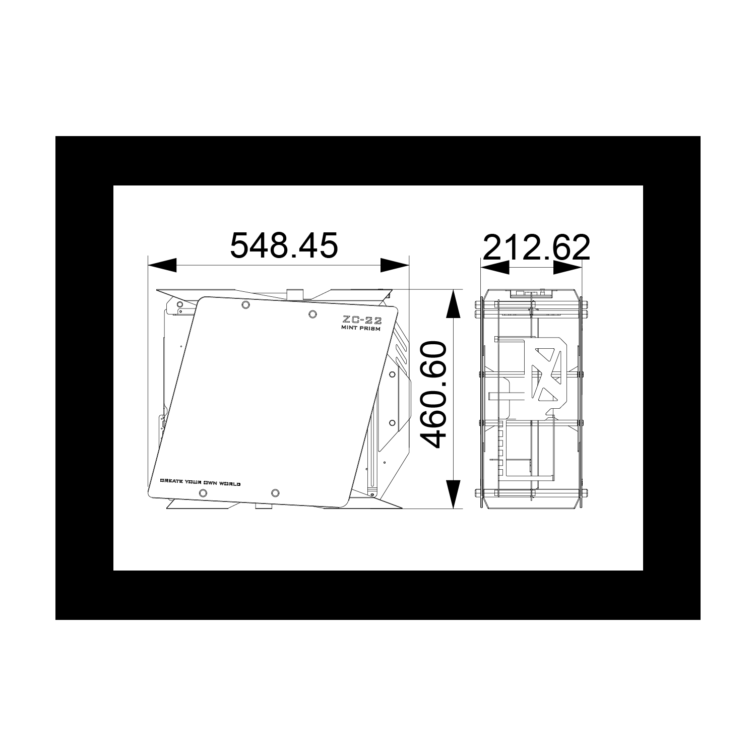 H.E. ZC-22 Mint Prism Tempered Glass Computer Case Support 360mm Radiator Support M-ATX Motherboard USB3.0 -Red & Black