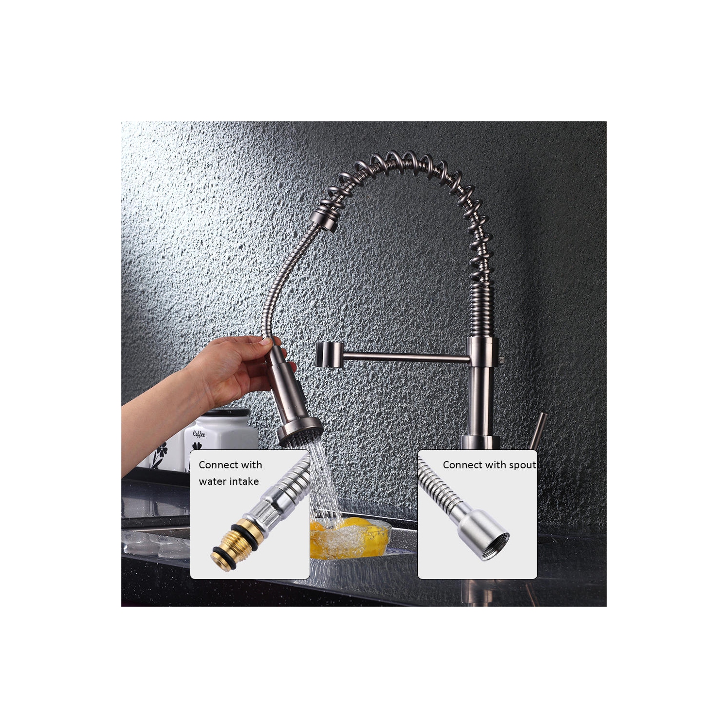 Tuyau de rechange pour robinet de cuisine à tirette de 59 pouces avec station d'accueil en acier inoxydable pour LVB-FC-2H07S-BN- LIVINGbasics®