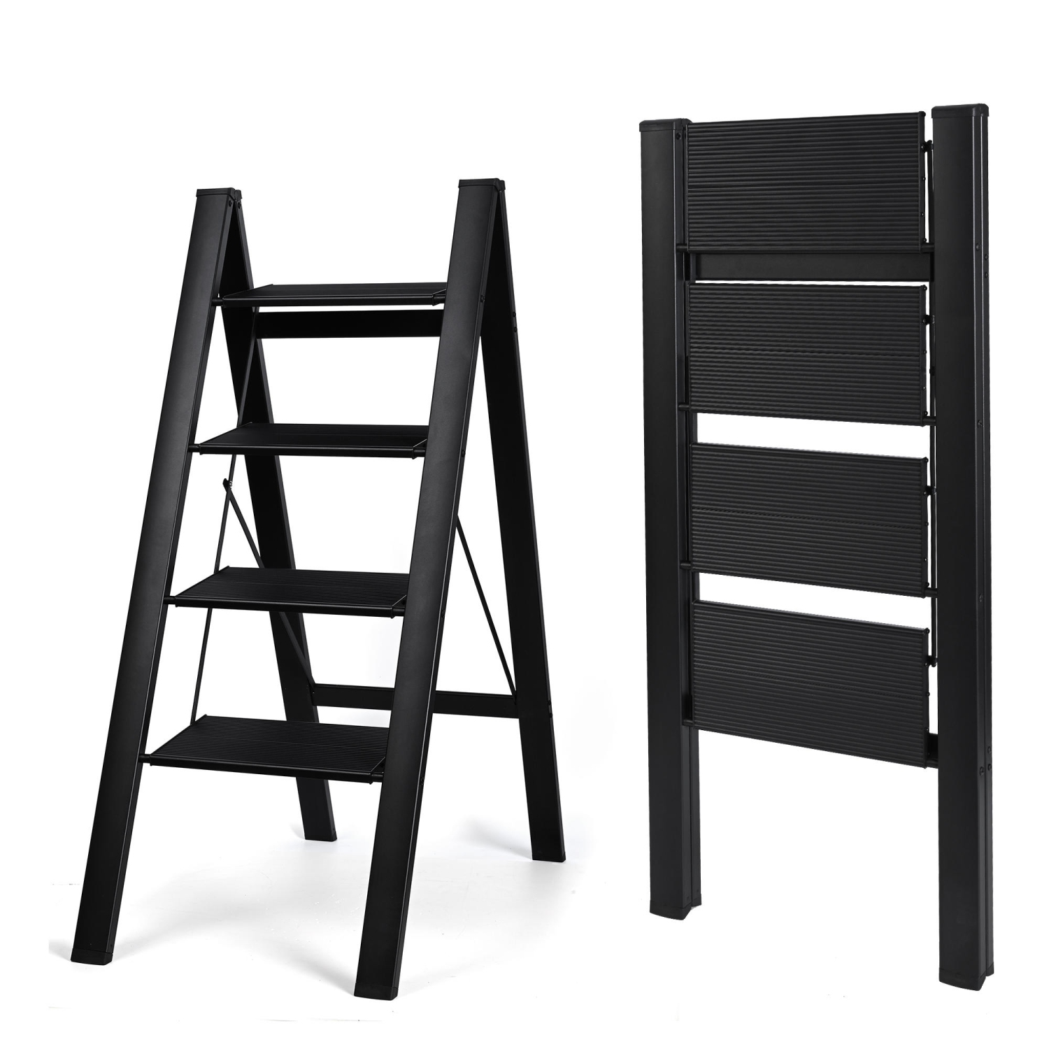 4 Step 17.32 inch Foldable Ladder, Lightweight Folding Aluminum Step Stool 330lbs Capacity for Home Kitchen Office Garden Household - Yardlab