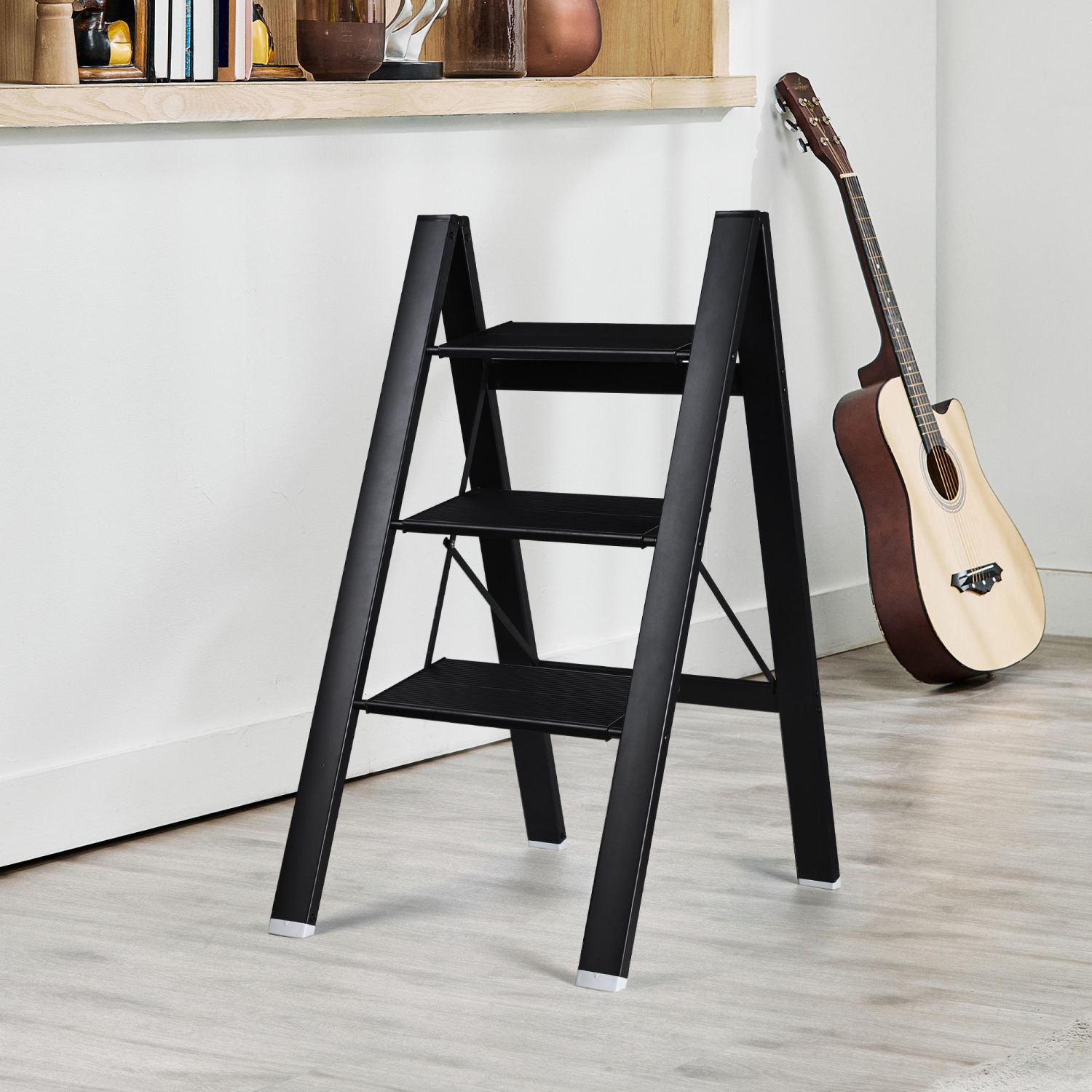 Lightweight Folding 3 Step Ladder 330lbs Loading, Aluminum Step Stool for Home Kitchen Office Garden Household