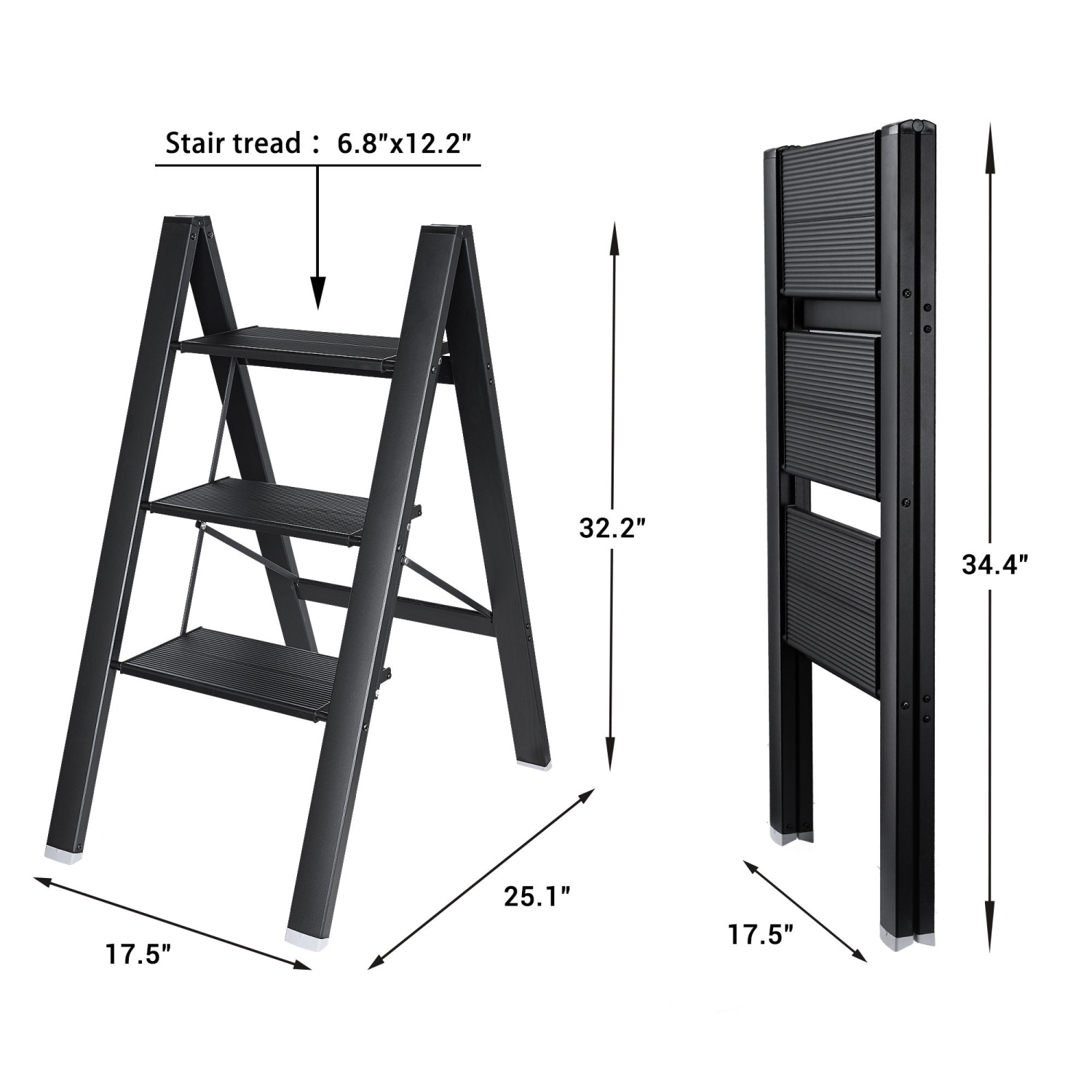 Lightweight Folding 3 Step Ladder 330lbs Loading, Aluminum Step Stool for Home Kitchen Office Garden Household