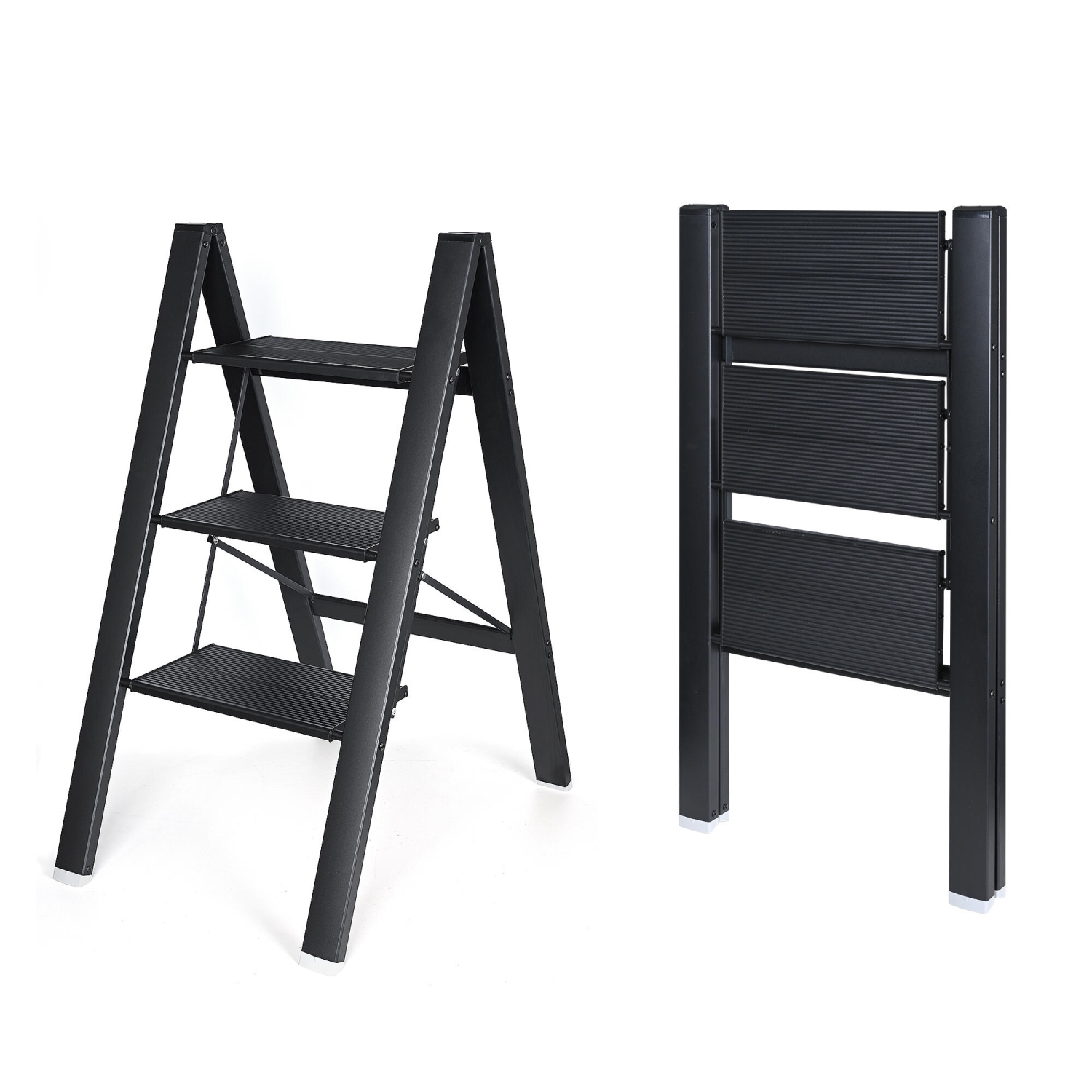 Lightweight Folding 3 Step Ladder 330lbs Loading, Aluminum Step Stool for Home Kitchen Office Garden Household