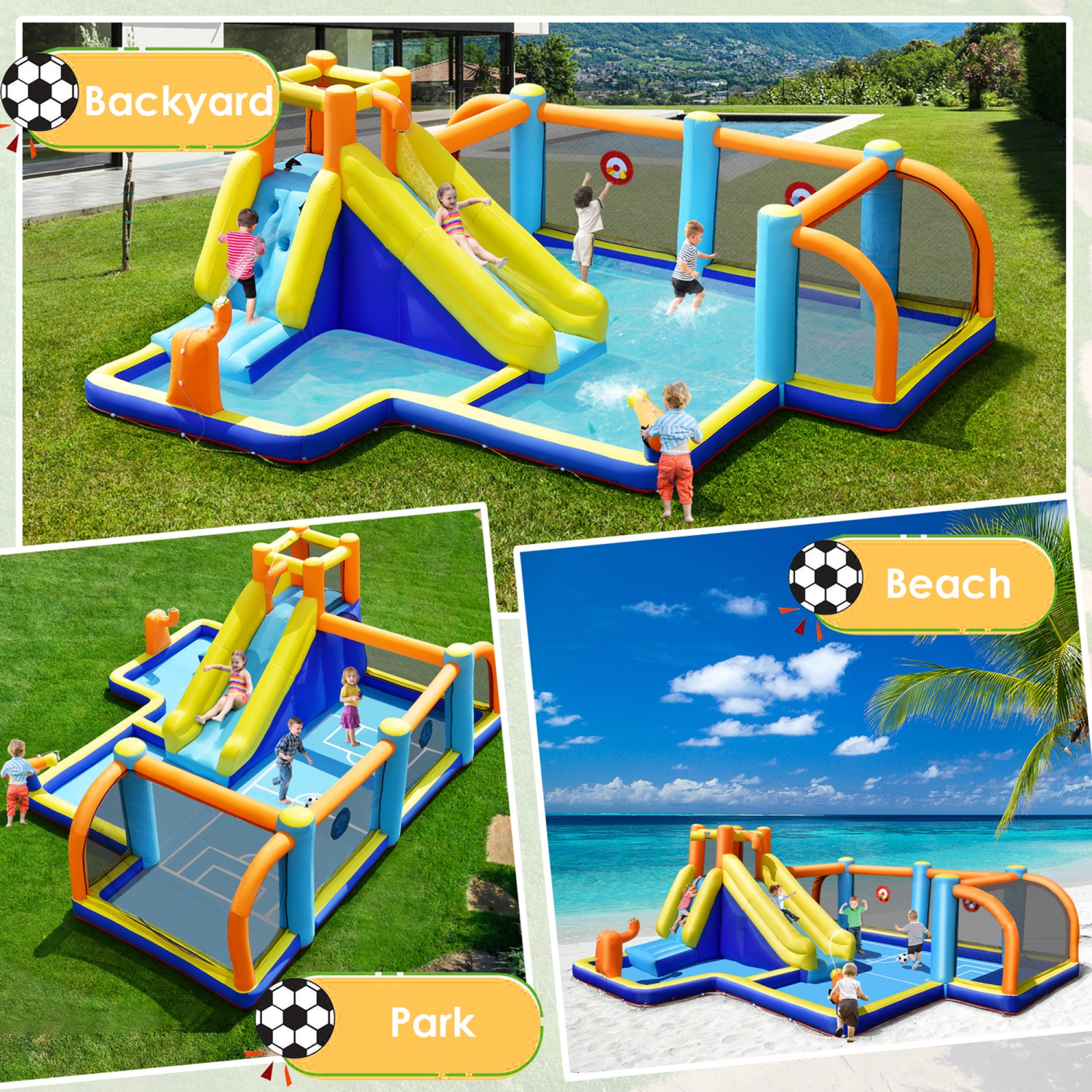 Toboggan Aquatique Gonflable de Marque Gymax Château Gonflable Géant 7-en-1 Utilisation Sèche ou Humide Pour Enfants Avec Gonfleur de 735 W