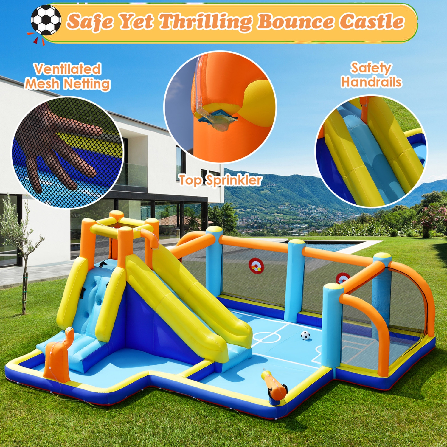 Toboggan Aquatique Gonflable de Marque Gymax Château Gonflable Géant 7-en-1 Utilisation Sèche ou Humide Pour Enfants Avec Gonfleur de 735 W
