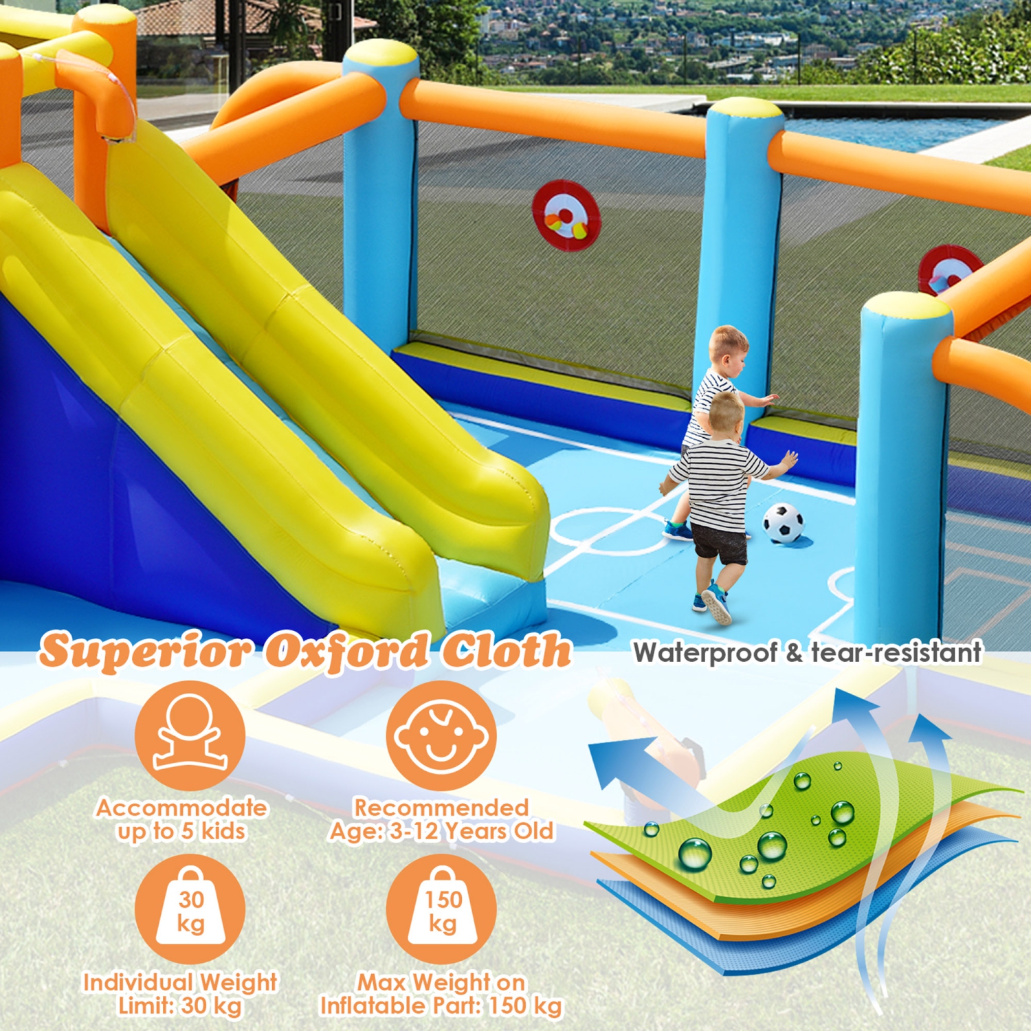 Toboggan Aquatique Gonflable de Marque Gymax Château Gonflable Géant 7-en-1 Utilisation Sèche ou Humide Pour Enfants Avec Gonfleur de 735 W