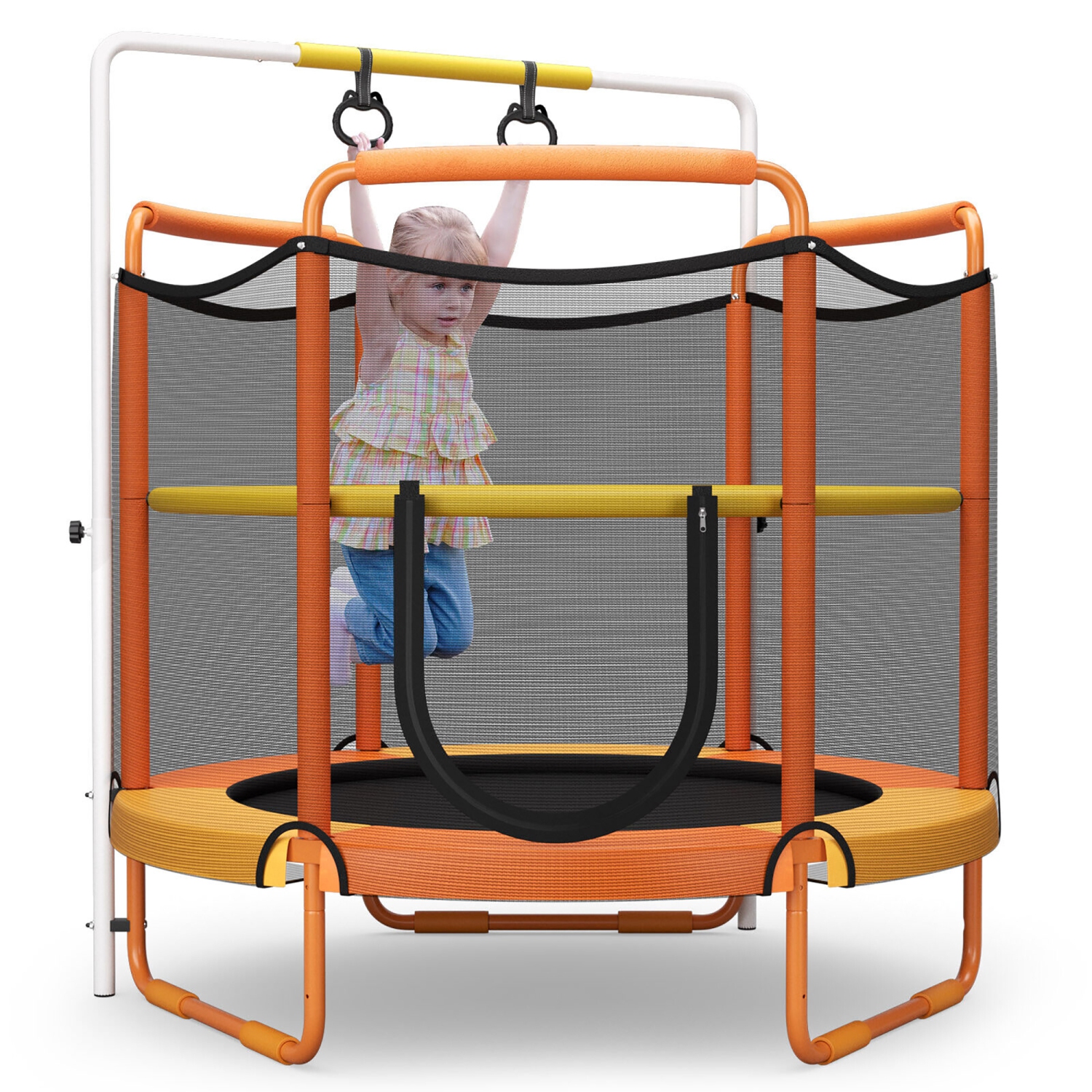 Gymax 5FT Kids 3-in-1 Game Trampoline Seamless W/ Enclosure Net Spring Pad In/ Outdoor