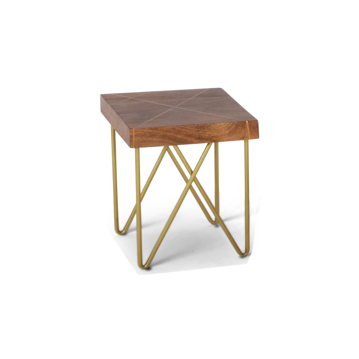 Walter 22" Square End Table in Warm Brown Pine and Brass