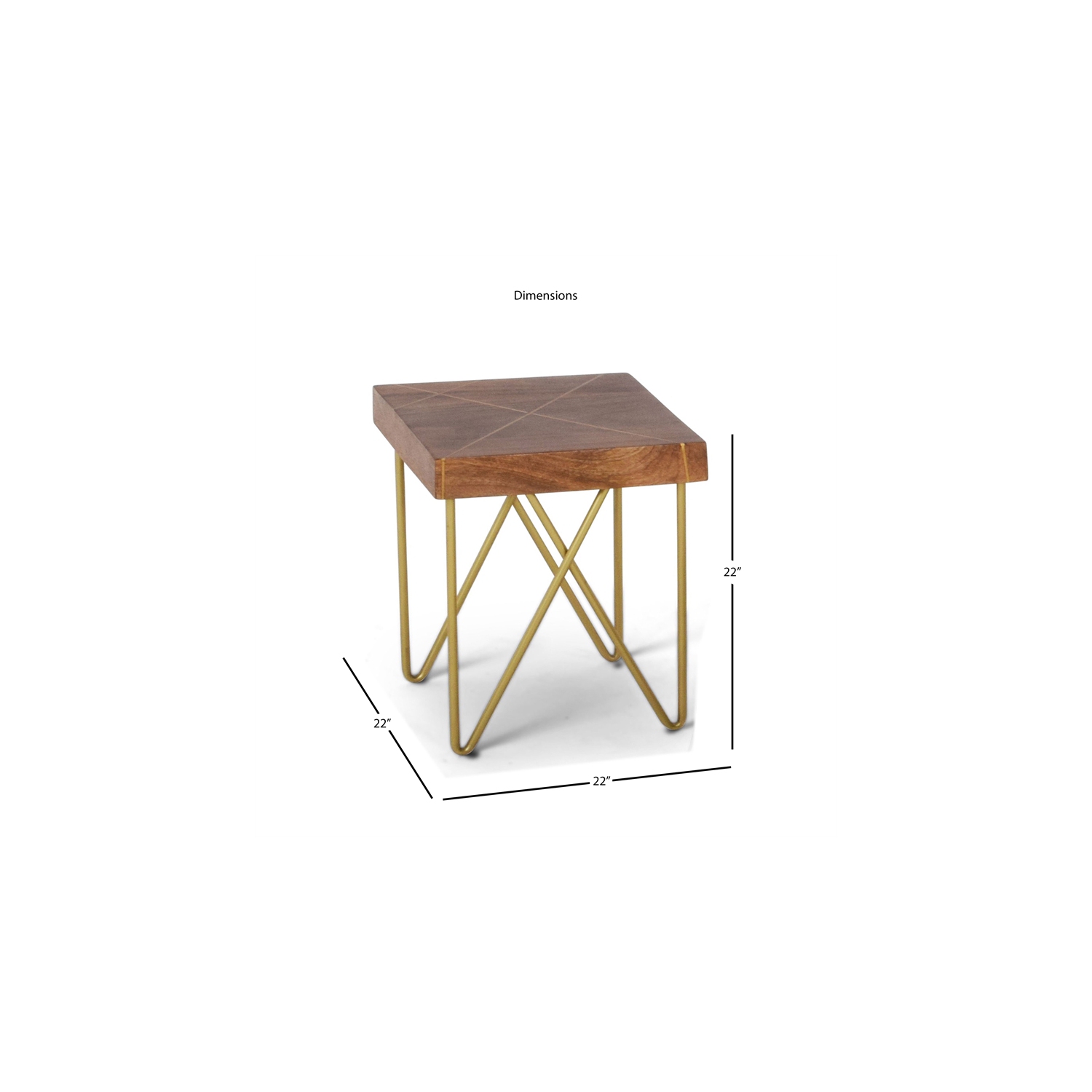 Walter 22" Square End Table in Warm Brown Pine and Brass