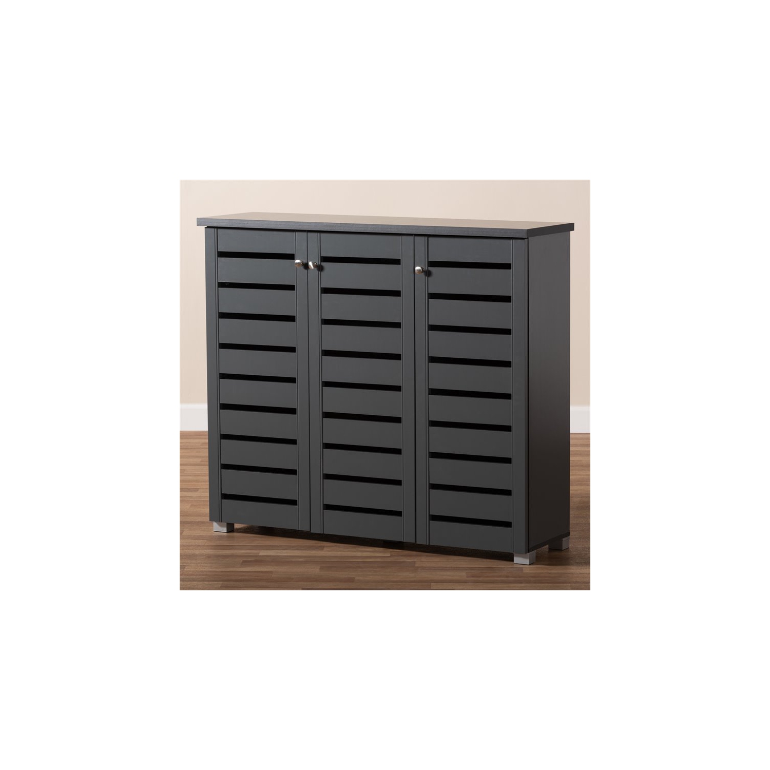 Bowery Hill 3-Door Wood Entryway Shoe Cabinet in Dark Gray