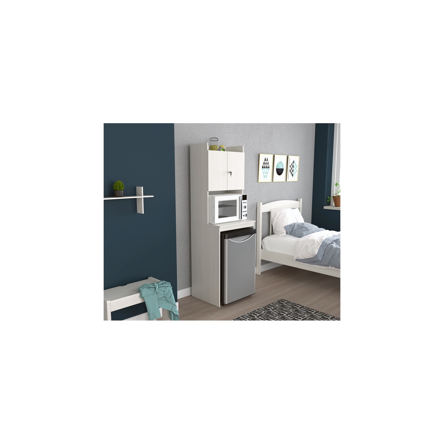 Inval Mini Refrigerator and Microwave Storage Cabinet - Amaretto