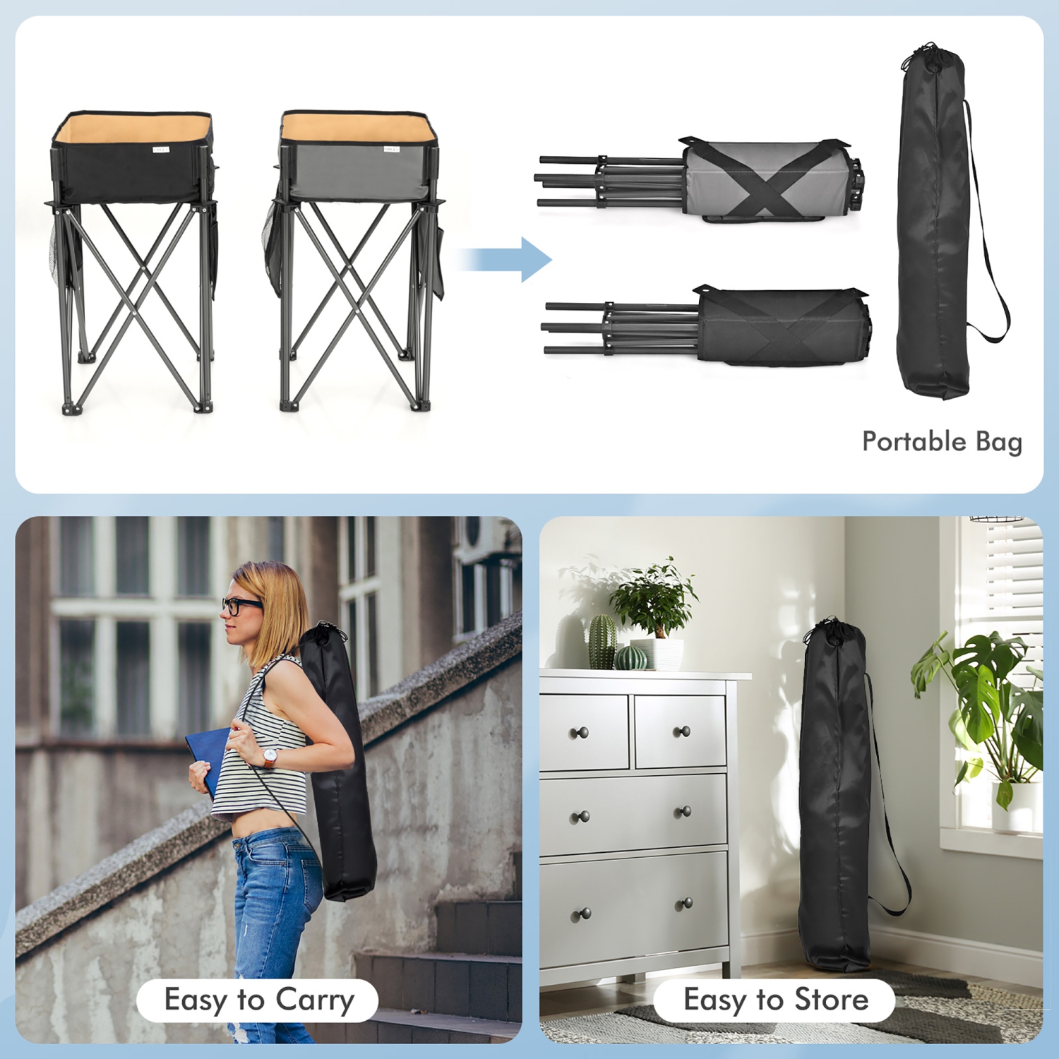 Costway 2 PCS Folding Camping Tables w/ Large Capacity Storage Sink for Picnic