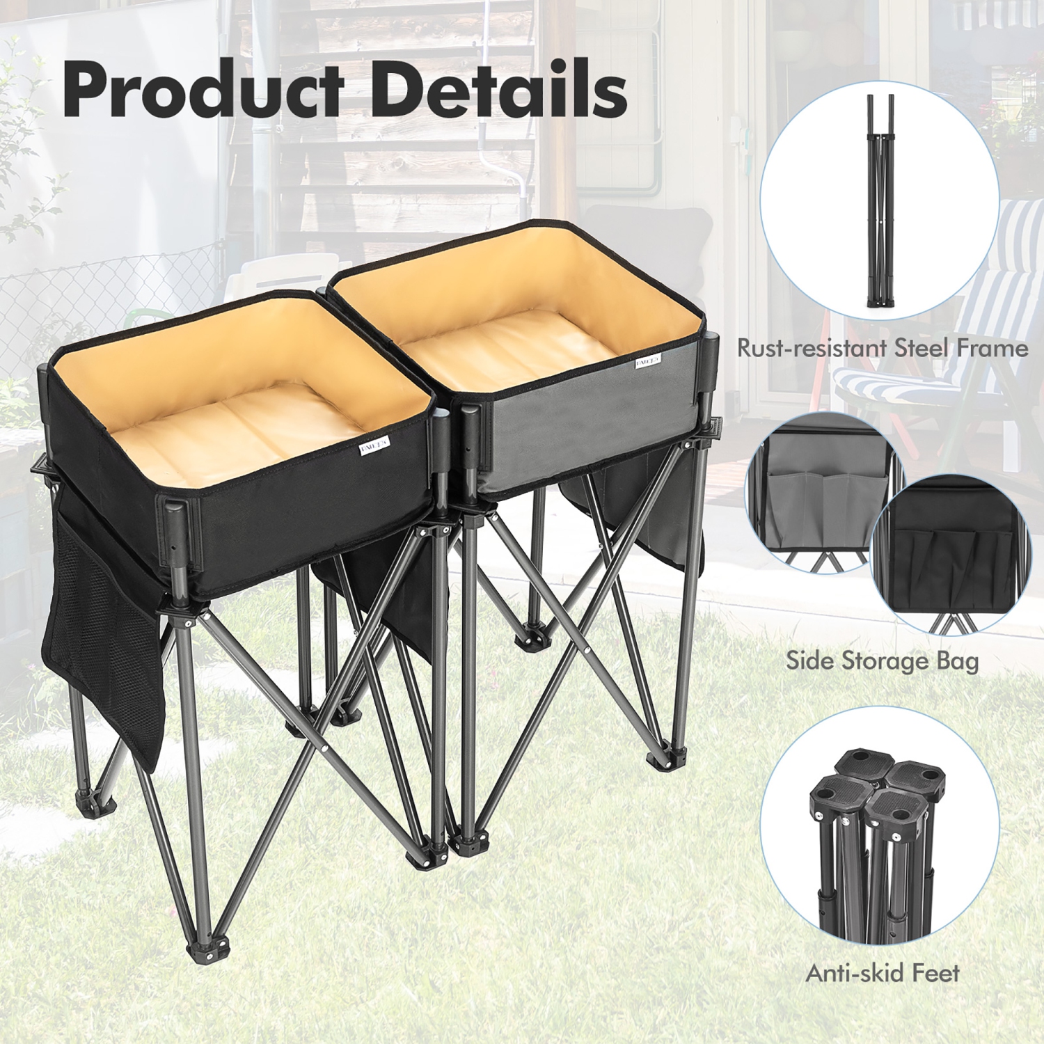 Costway 2 PCS Folding Camping Tables w/ Large Capacity Storage Sink for Picnic