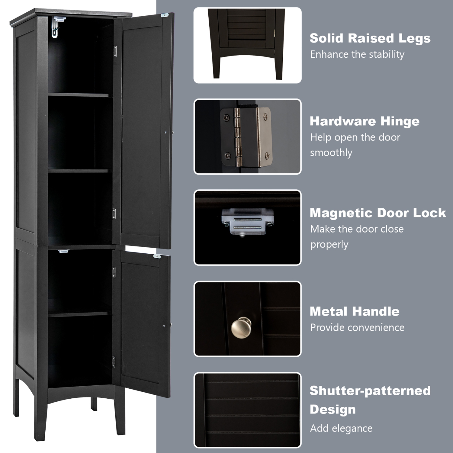 Costway Freestanding Bathroom Storage Cabinet Linen Tower Kitchen Living Room Grey\Black\Brown\White