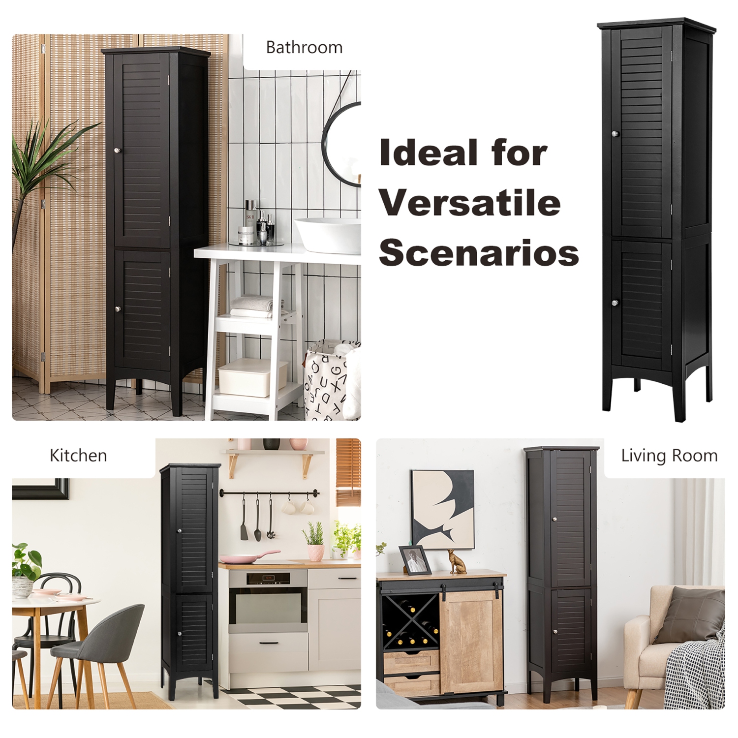 Costway Freestanding Bathroom Storage Cabinet Linen Tower Kitchen Living Room Grey\Black\Brown\White