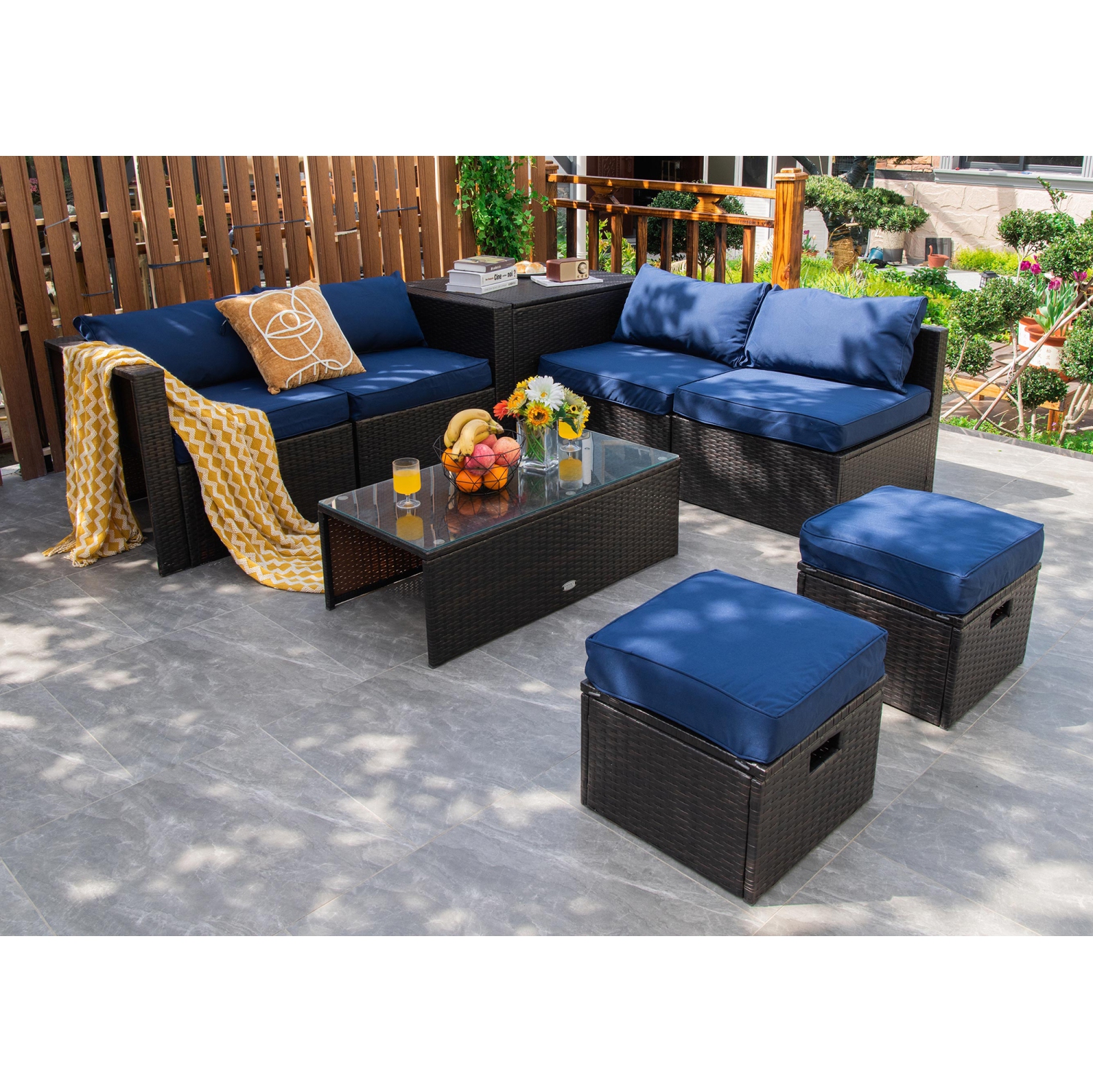 Costway 8PCS Patio Rattan Furniture Set Space-Saving Storage Cushion