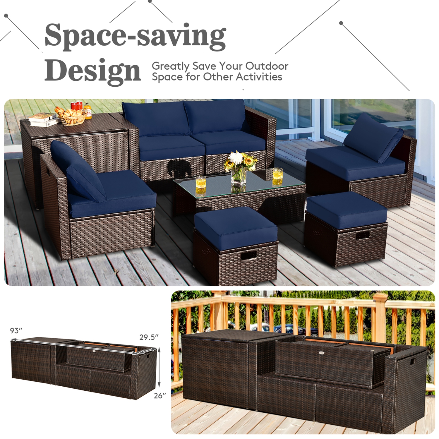 Costway 8PCS Patio Rattan Furniture Set Space-Saving Storage Cushion