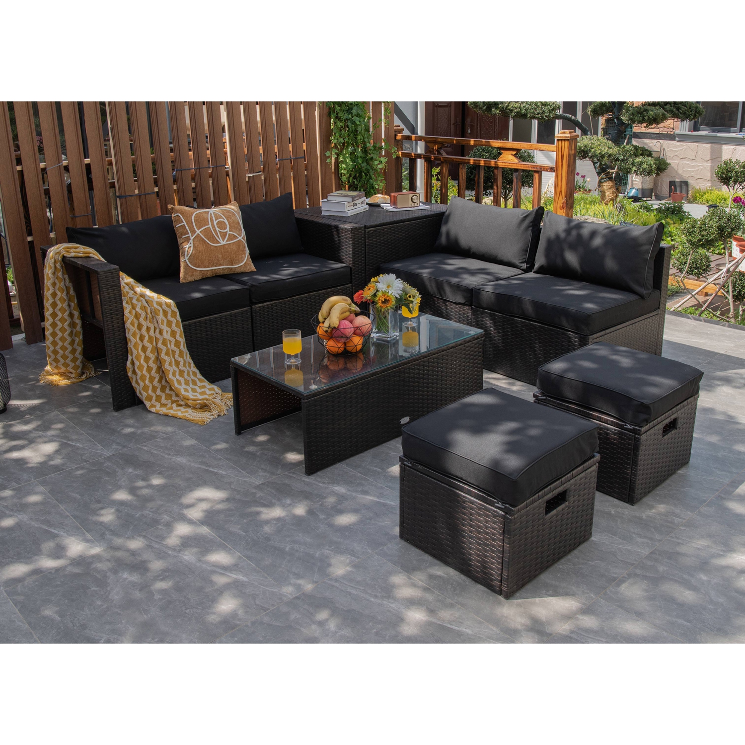 Costway 8PCS Patio Rattan Furniture Set Space-Saving Storage Cushion